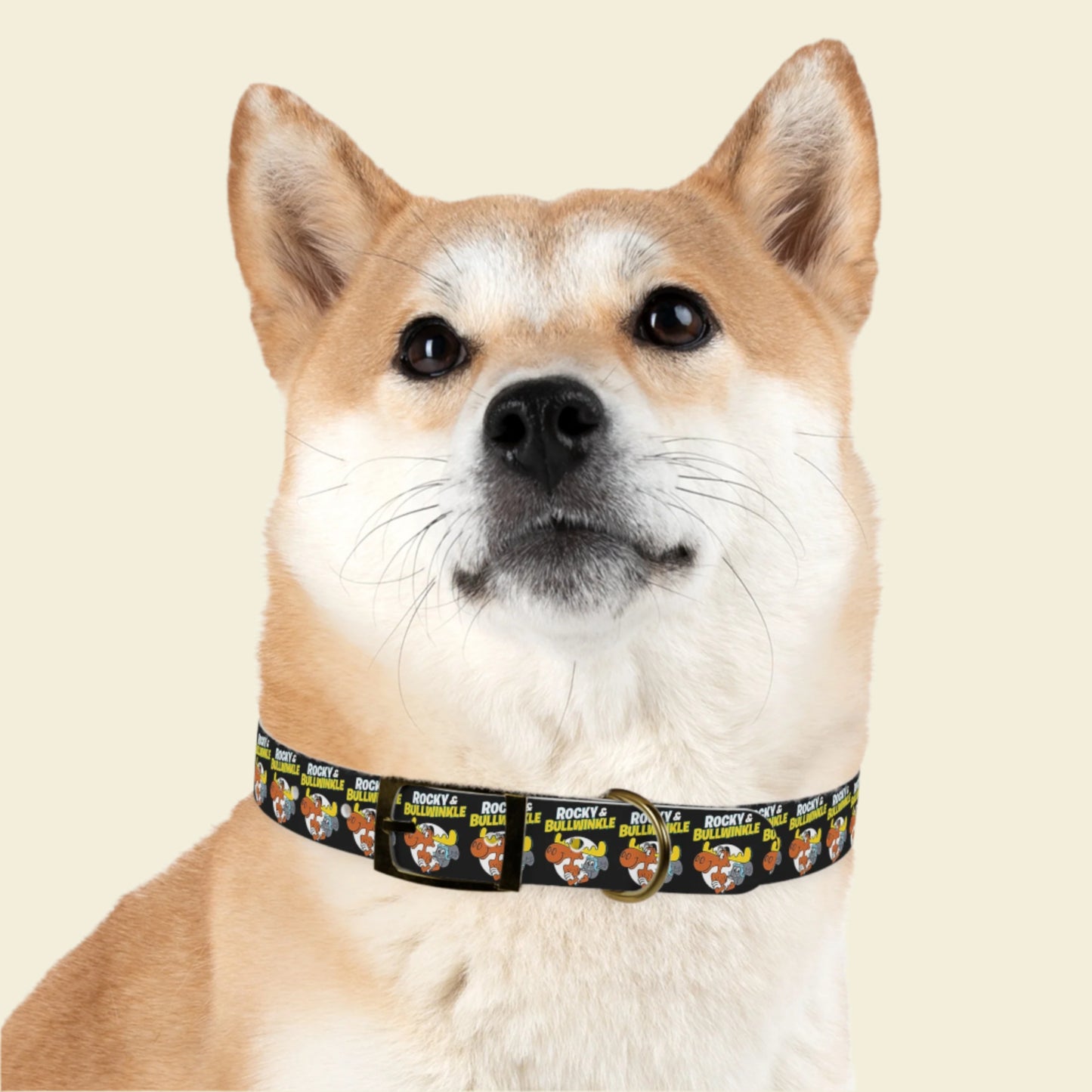 Rocky and Bullwinkle dog collar in black