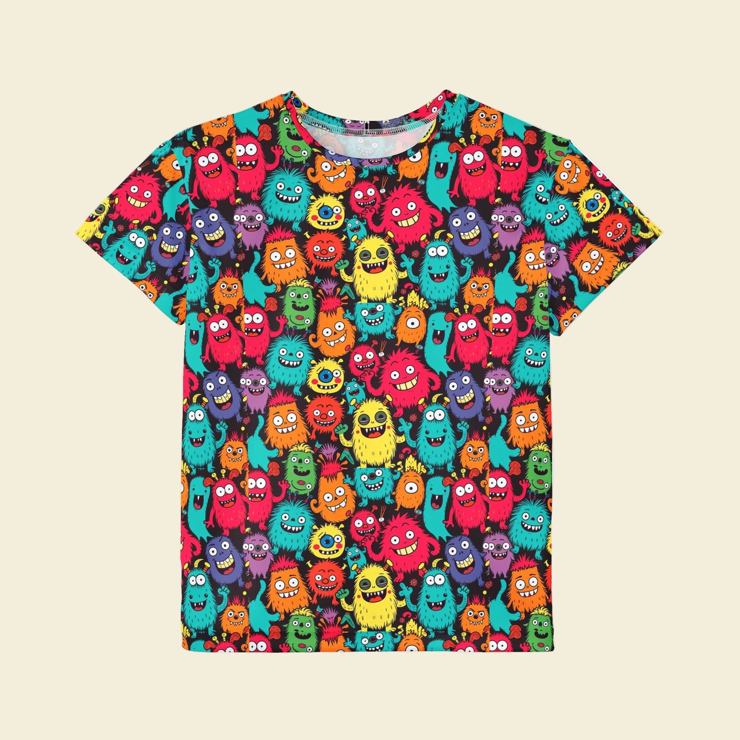 Moisture wicking kids Monster back to school t-shirt for Going back to school supplies on a plain background.