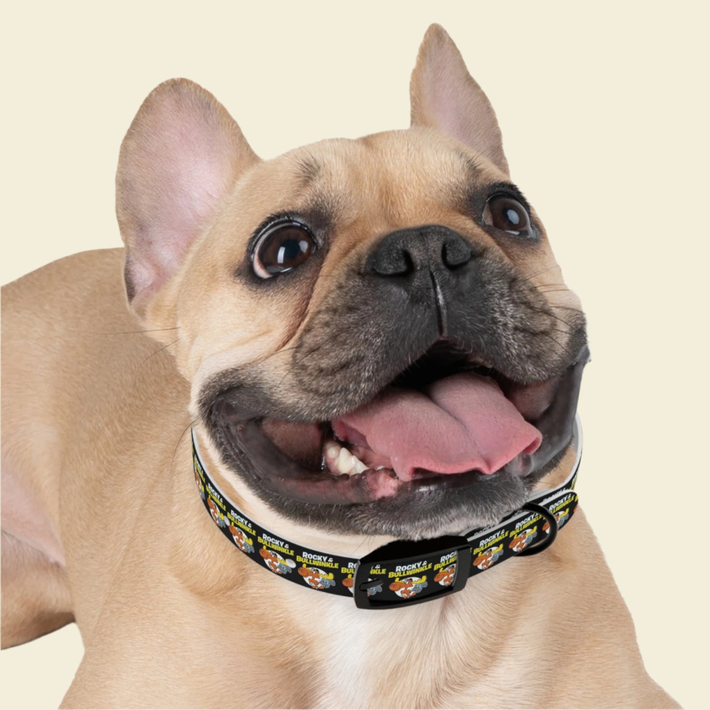 Rocky and Bullwinkle dog collar in black