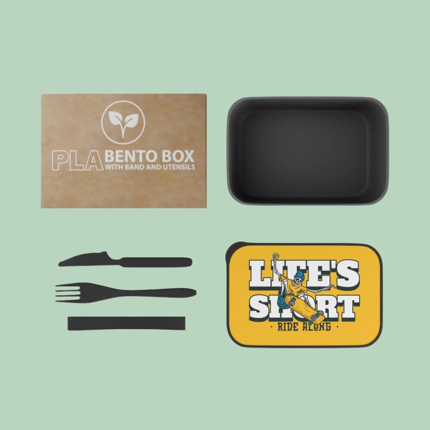 Skater lunch Box Life's Short, Skateboard Lunch Container with Band and Utensils, Eco-friendly Colorful skater bento Box. Lunch box for women and men.