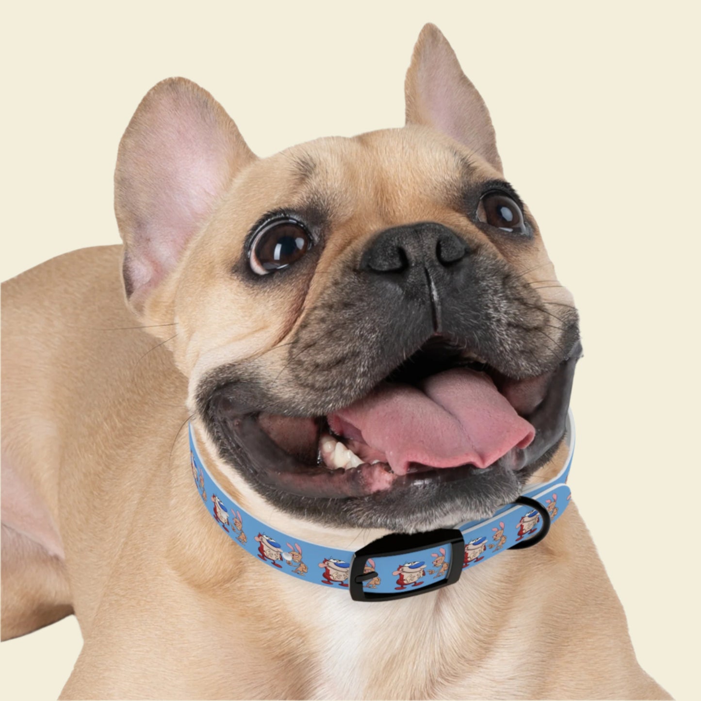 Custom Cartoon Dog Collar Ren and Stimpy. Rose gold buckle blue Pet collar.