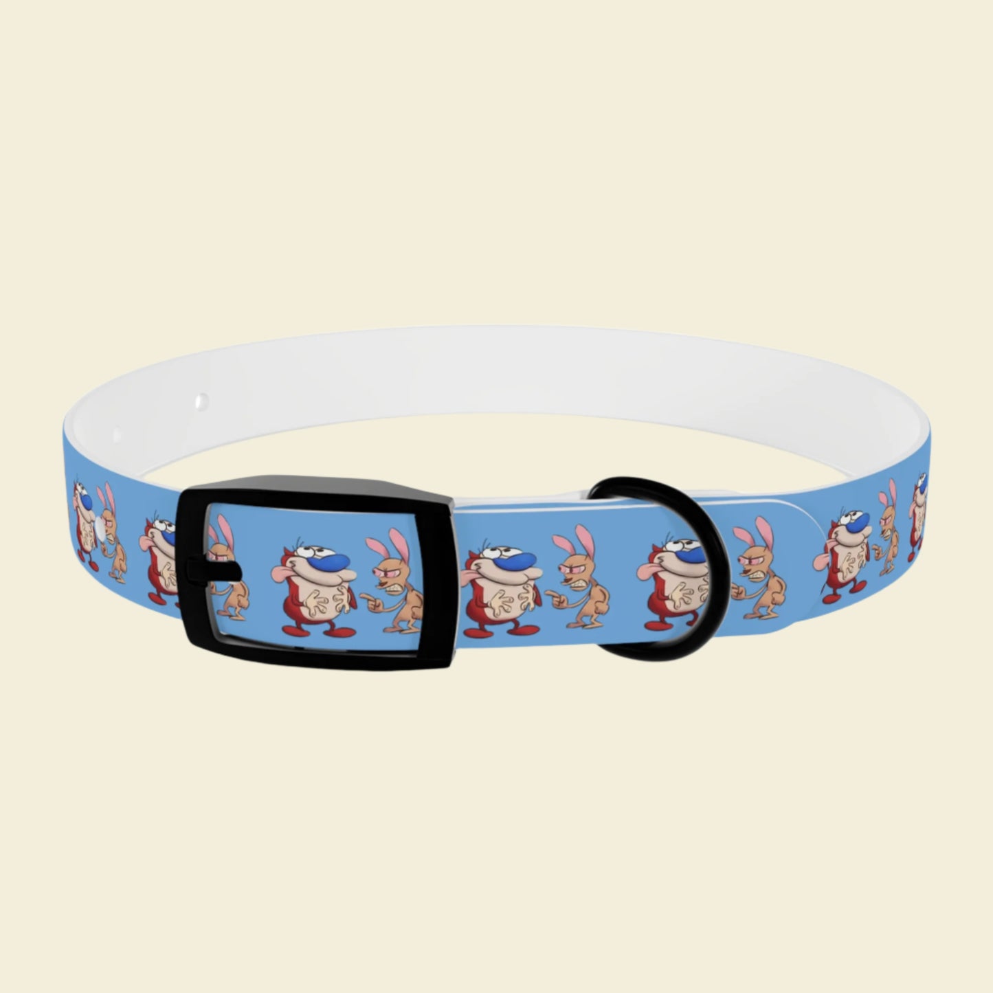 Custom Cartoon Dog Collar Ren and Stimpy. Rose gold buckle blue Pet collar.