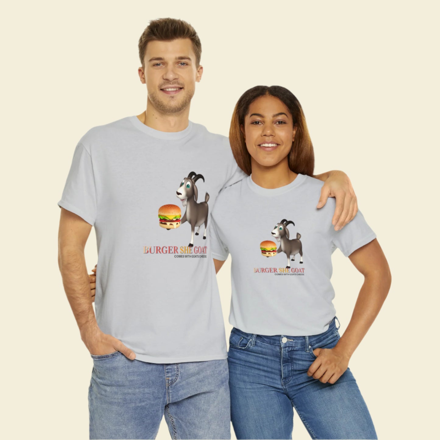 Burger She Goat Gildan 5000 Unisex Cotton Tshirt. Burger shirt and Cool gift for under thirty dollars.