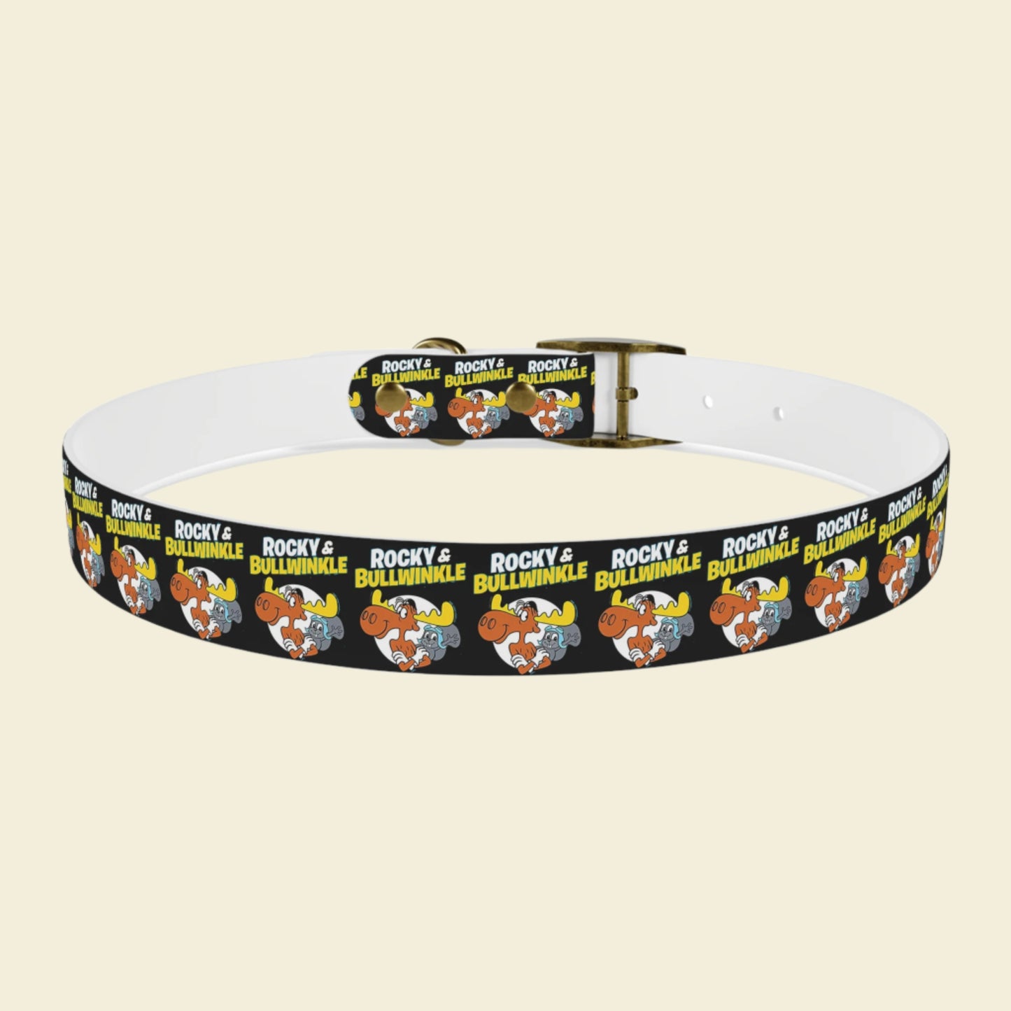 Rocky and Bullwinkle dog collar in black