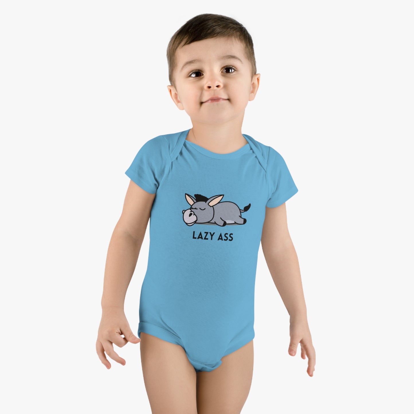 Short Sleeve Donkey Onesie® for babies. 100% cotton baby bodysuit