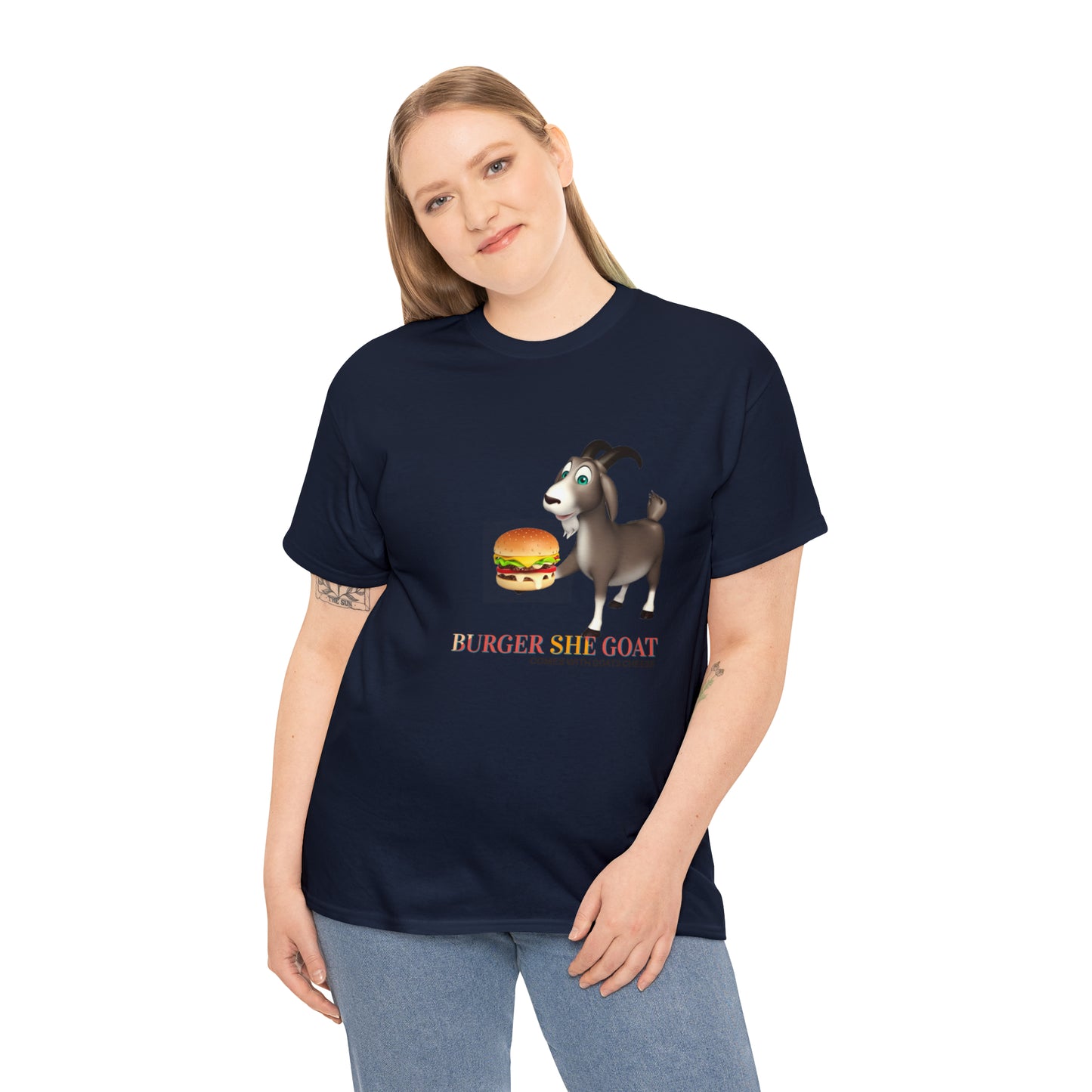 Burger She Goat Gildan 5000 Unisex Cotton Tshirt. Burger shirt and Cool gift for under thirty dollars.