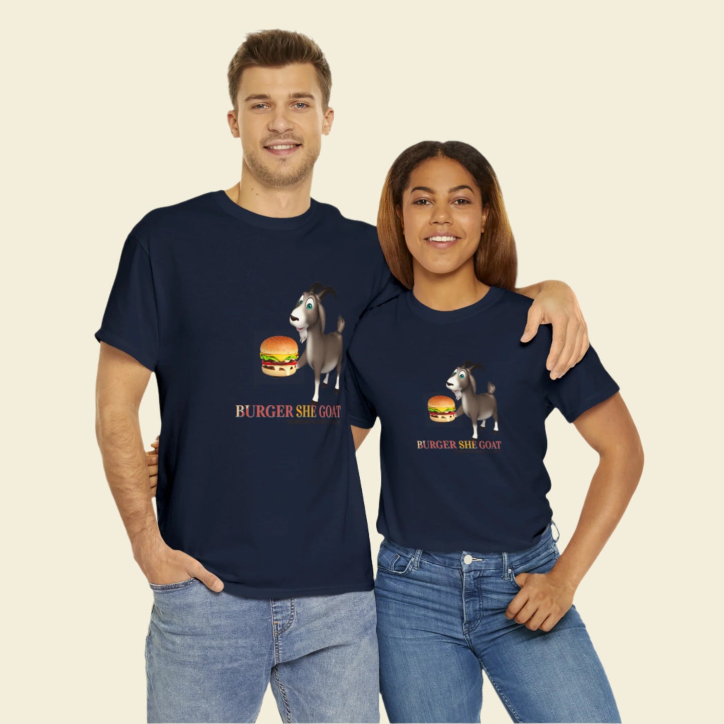 Burger She Goat Gildan 5000 Unisex Cotton Tshirt. Burger shirt and Cool gift for under thirty dollars.