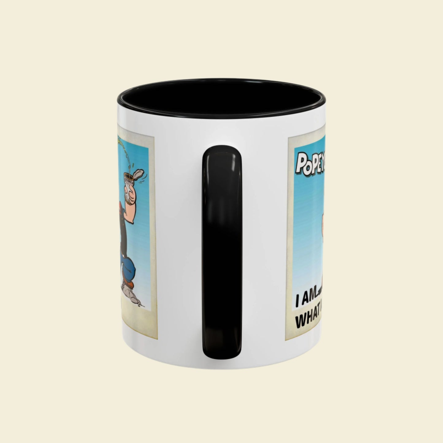 Popeye "I Am What I Am" Coffee Mug for lovers of vintage cartoons. Coffee cup gift for him. Funny novelty ceramic mug. Fun Kitchen Decor.