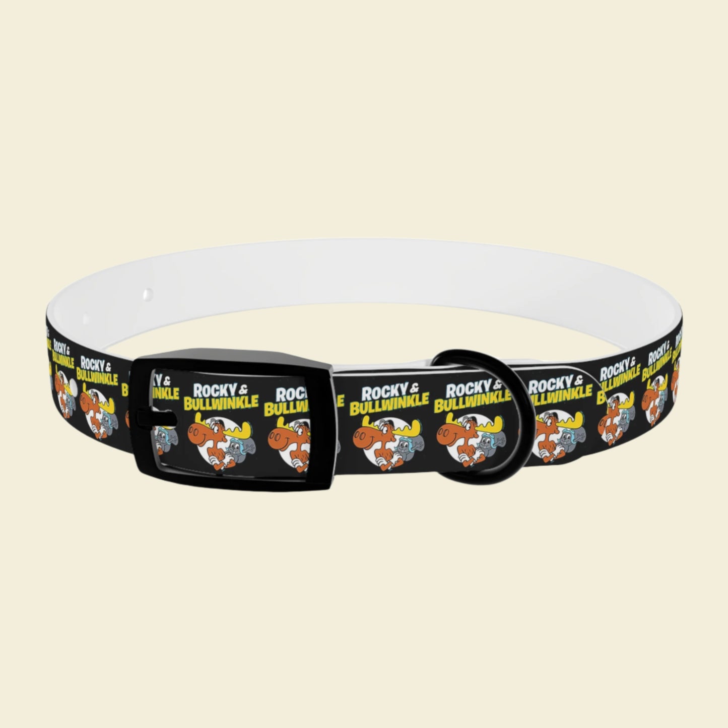 Rocky and Bullwinkle dog collar in black