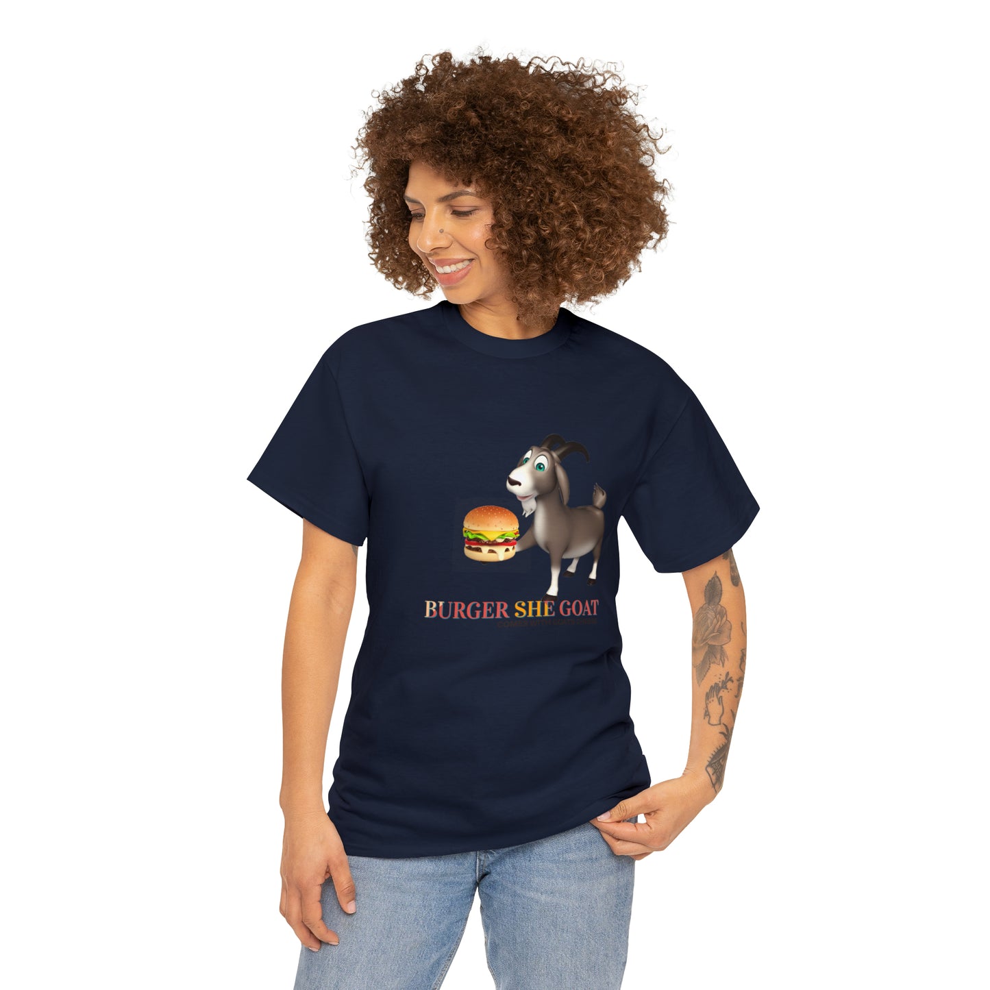 Burger She Goat Gildan 5000 Unisex Cotton Tshirt. Burger shirt and Cool gift for under thirty dollars.