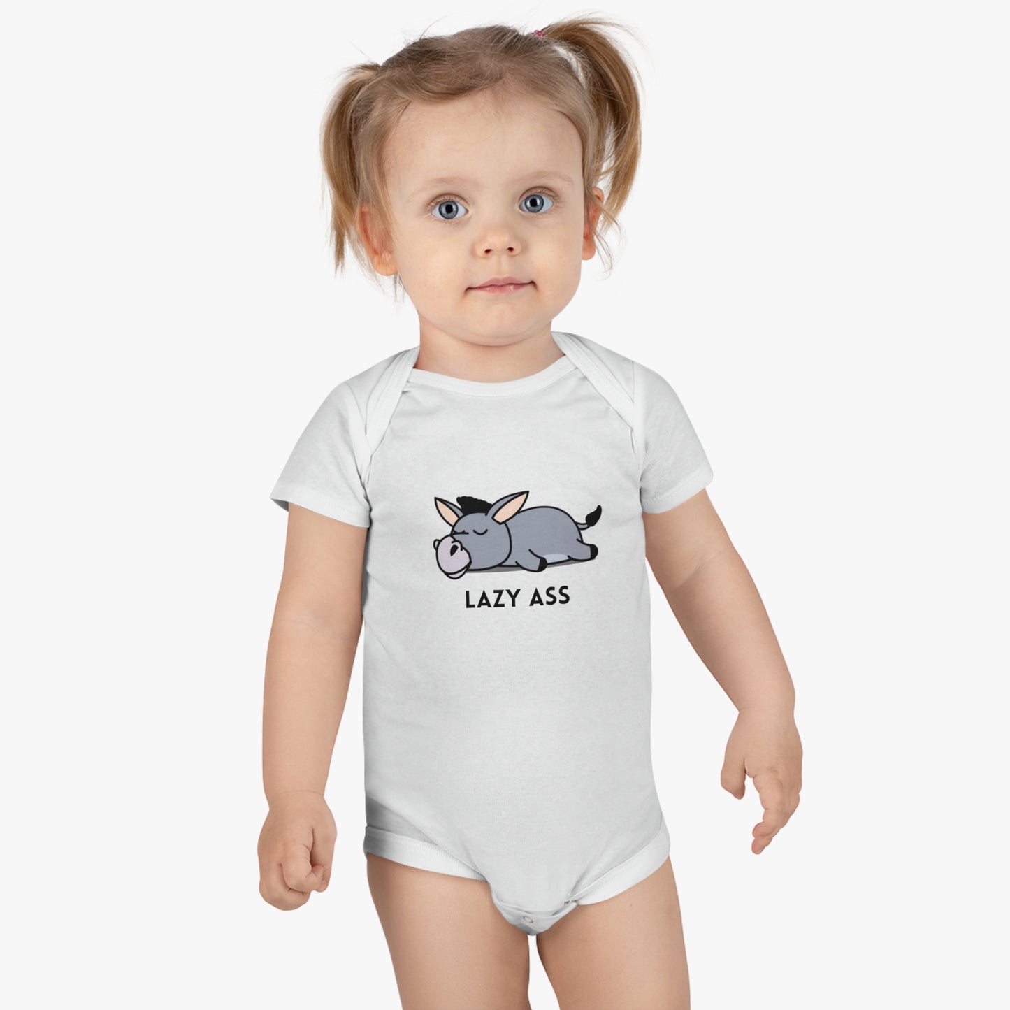 Short Sleeve Donkey Onesie® for babies. 100% cotton baby bodysuit
