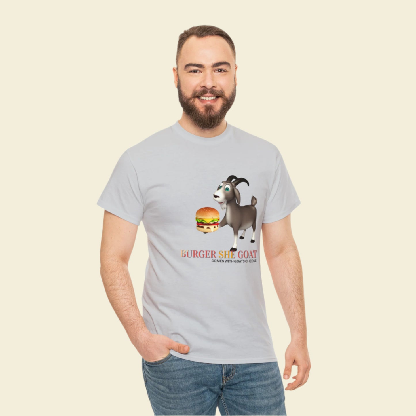 Burger She Goat Gildan 5000 Unisex Cotton Tshirt. Burger shirt and Cool gift for under thirty dollars.