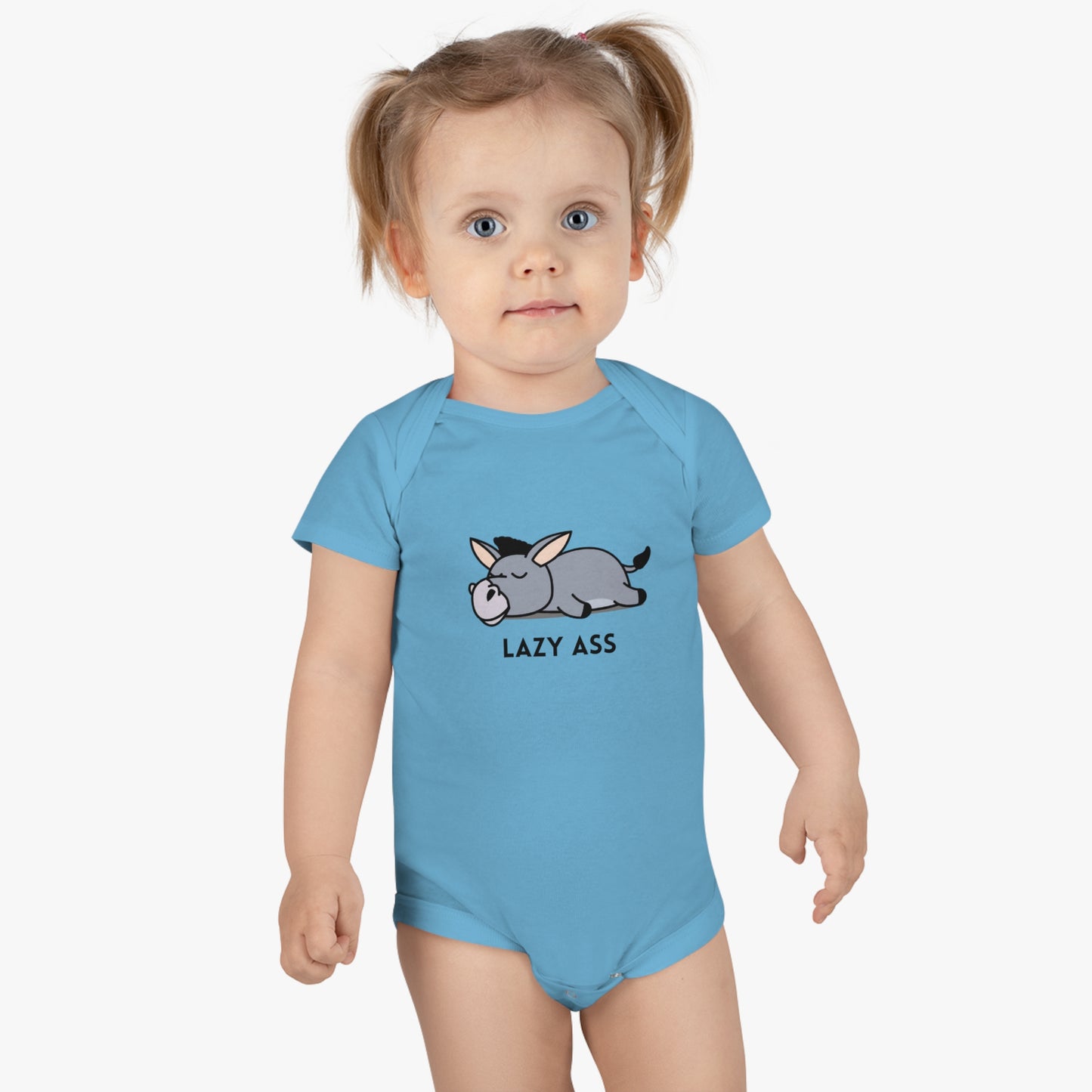 Short Sleeve Donkey Onesie® for babies. 100% cotton baby bodysuit