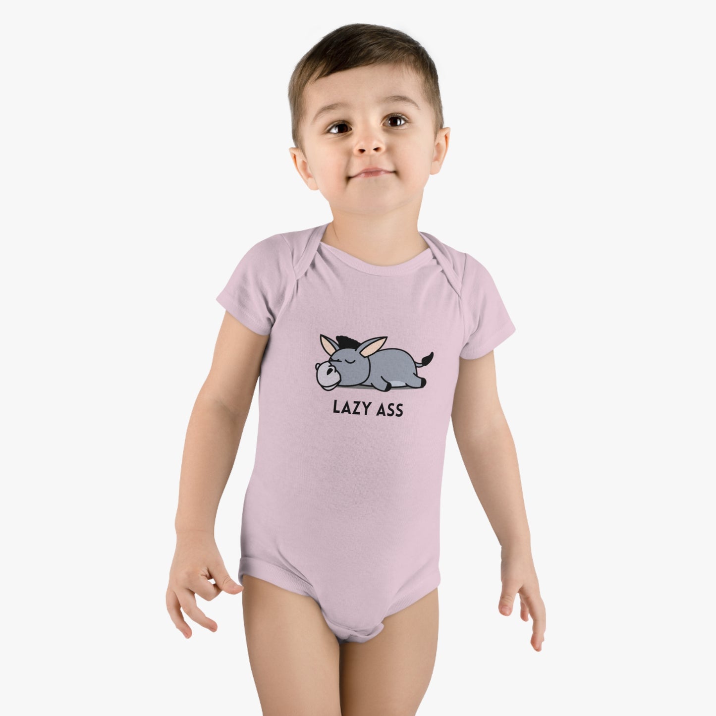 Short Sleeve Donkey Onesie® for babies. 100% cotton baby bodysuit