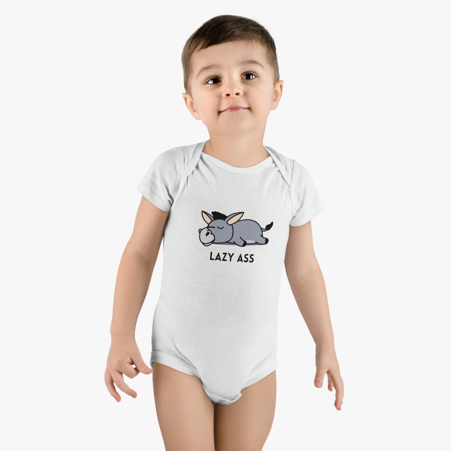 Short Sleeve Donkey Onesie® for babies. 100% cotton baby bodysuit