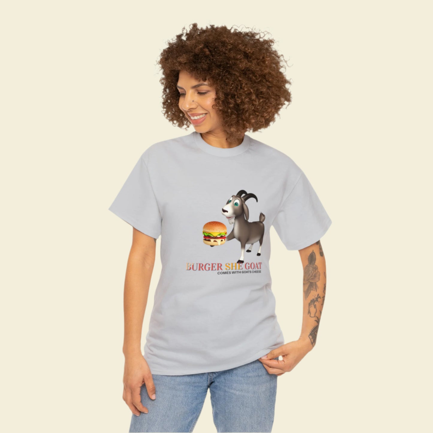 Burger She Goat Gildan 5000 Unisex Cotton Tshirt. Burger shirt and Cool gift for under thirty dollars.