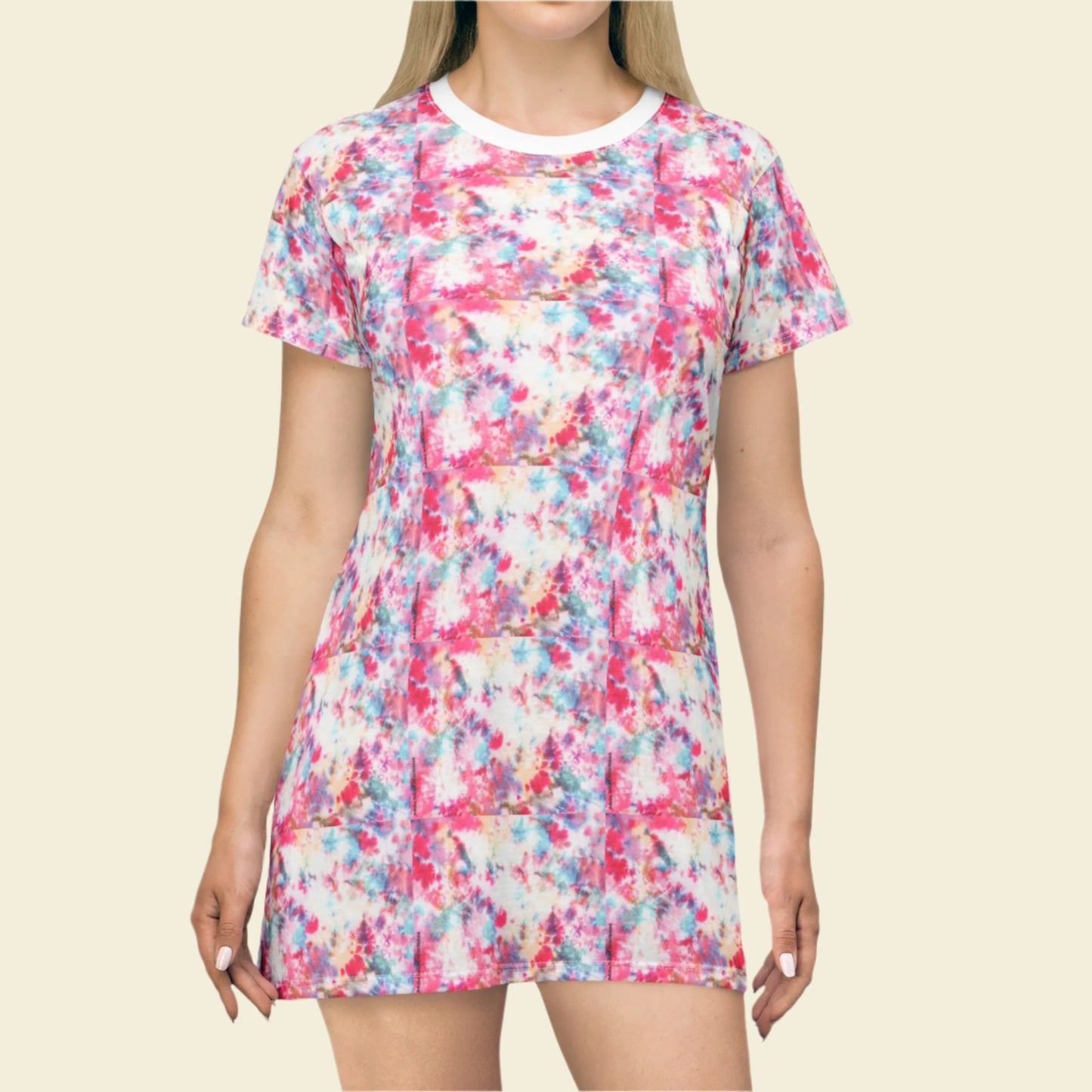 Pink Tie-Dye T-Shirt Dress Women Summer Holiday Dress Fashion Sun Dress