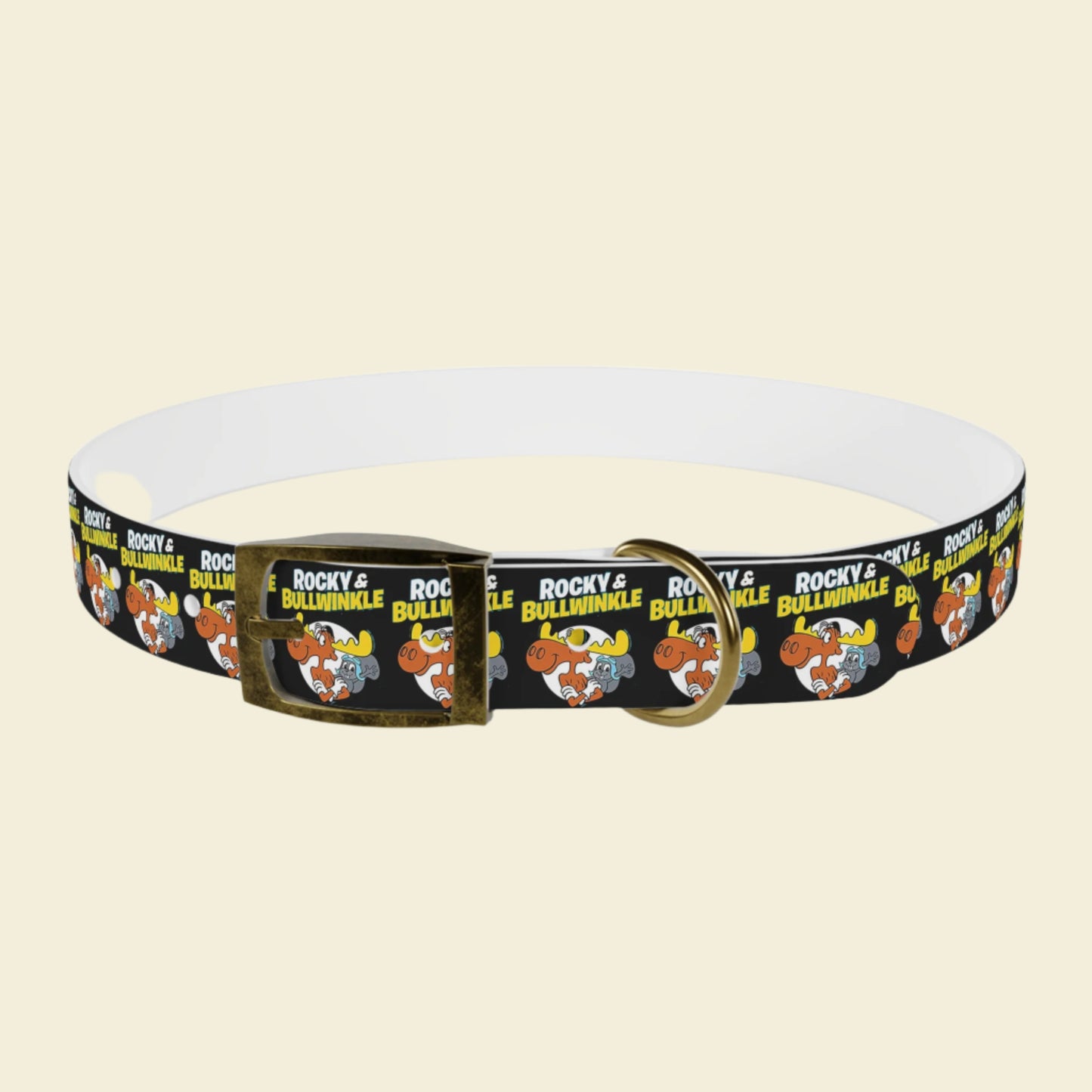 Rocky and Bullwinkle dog collar in black