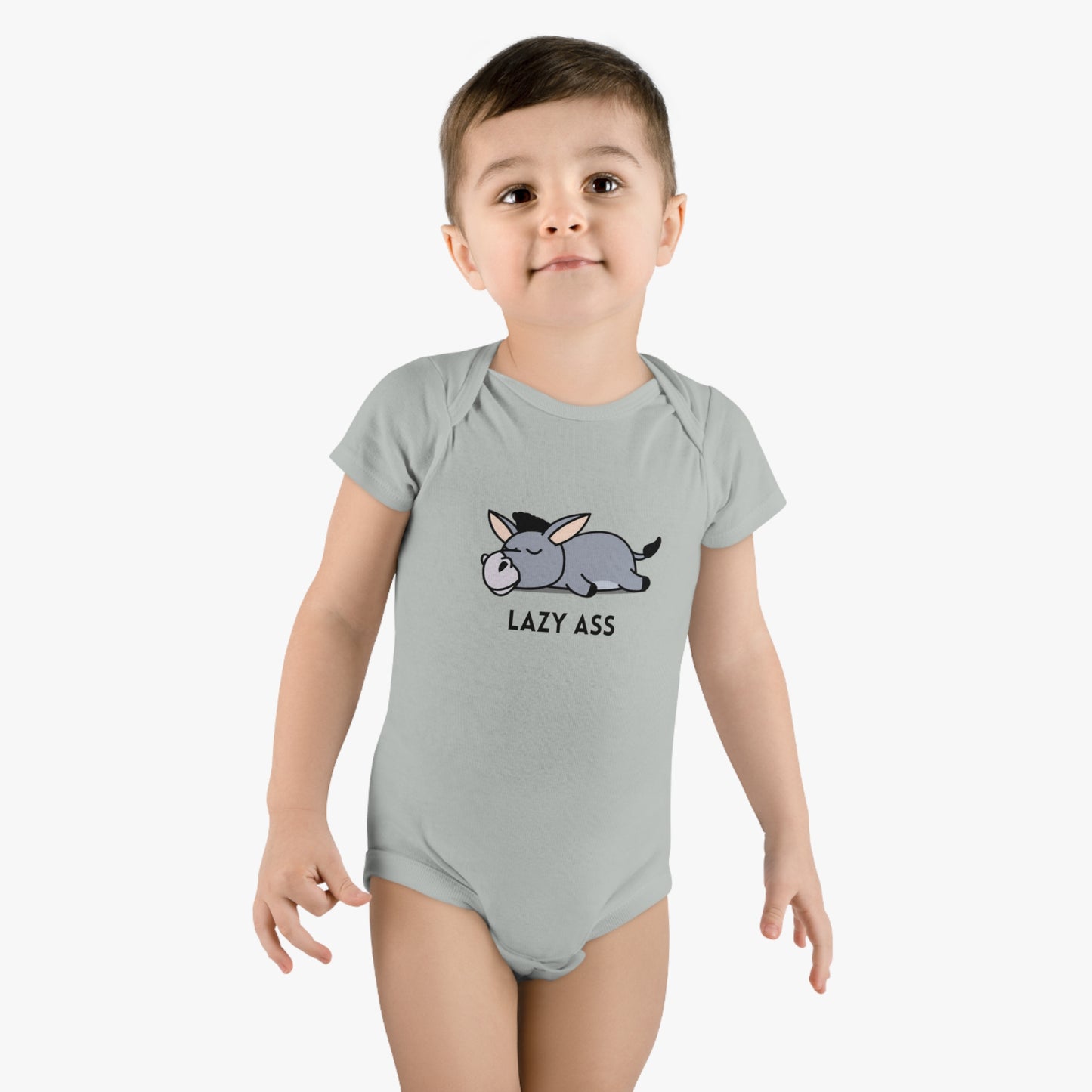 Short Sleeve Donkey Onesie® for babies. 100% cotton baby bodysuit