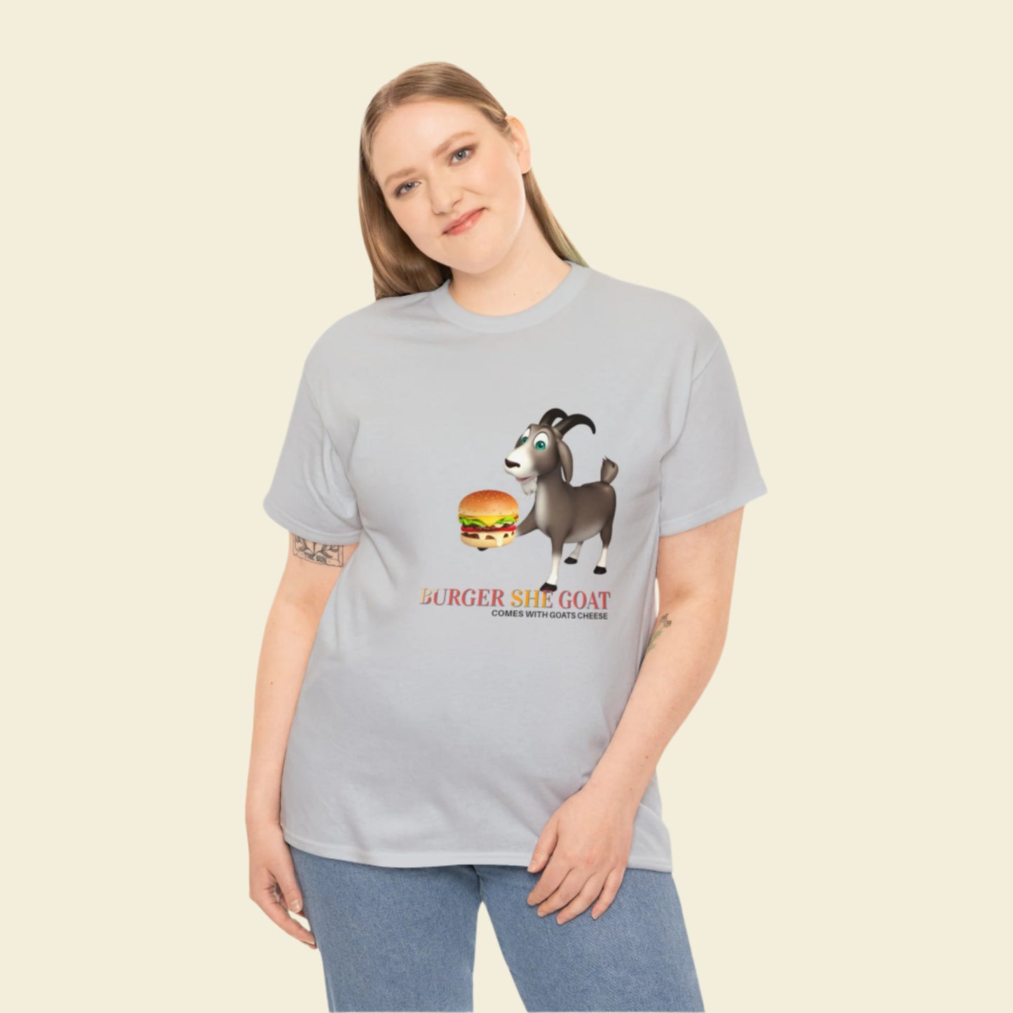 Burger She Goat Gildan 5000 Unisex Cotton Tshirt. Burger shirt and Cool gift for under thirty dollars.