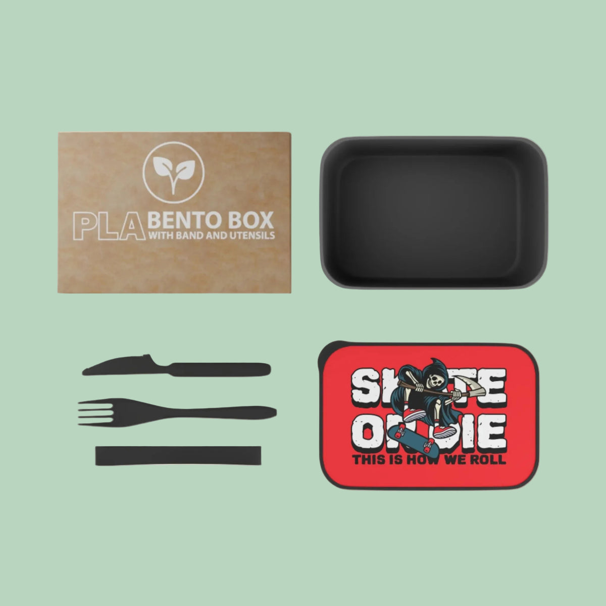 Skater lunch Box Ride or Die, Skateboard Lunch Container with Band and Utensils, Eco-friendly Colorful skater bento Box. Lunch box for women and men.
