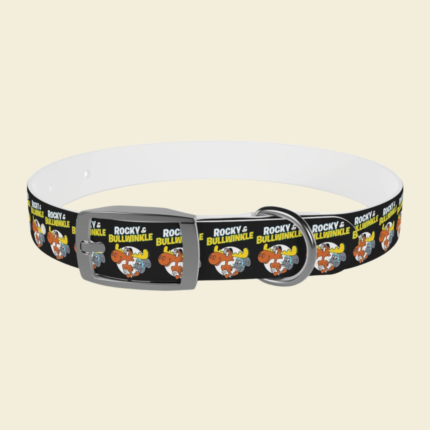 Rocky and Bullwinkle dog collar in black
