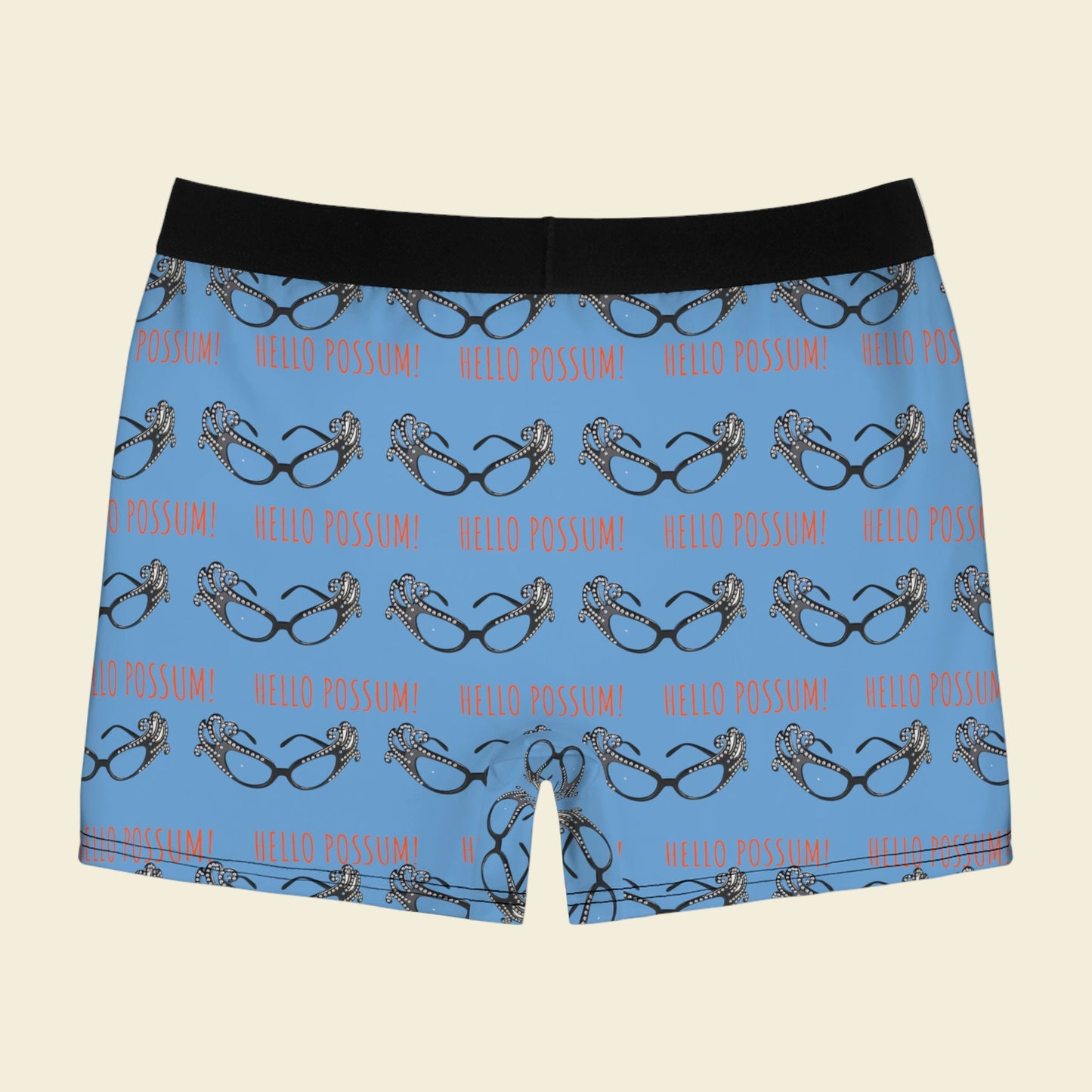 Hello possum Dame Edna boxers for men in blue
