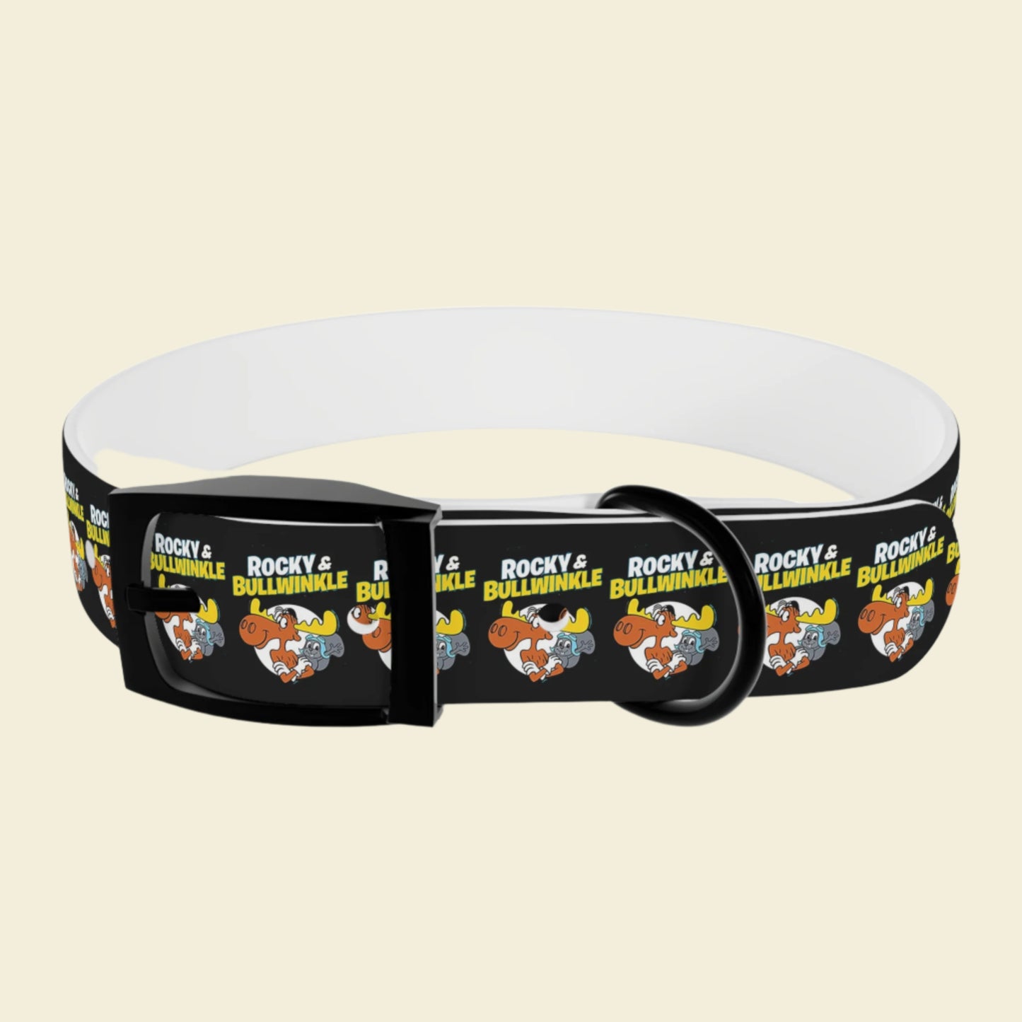 Rocky and Bullwinkle dog collar in black 