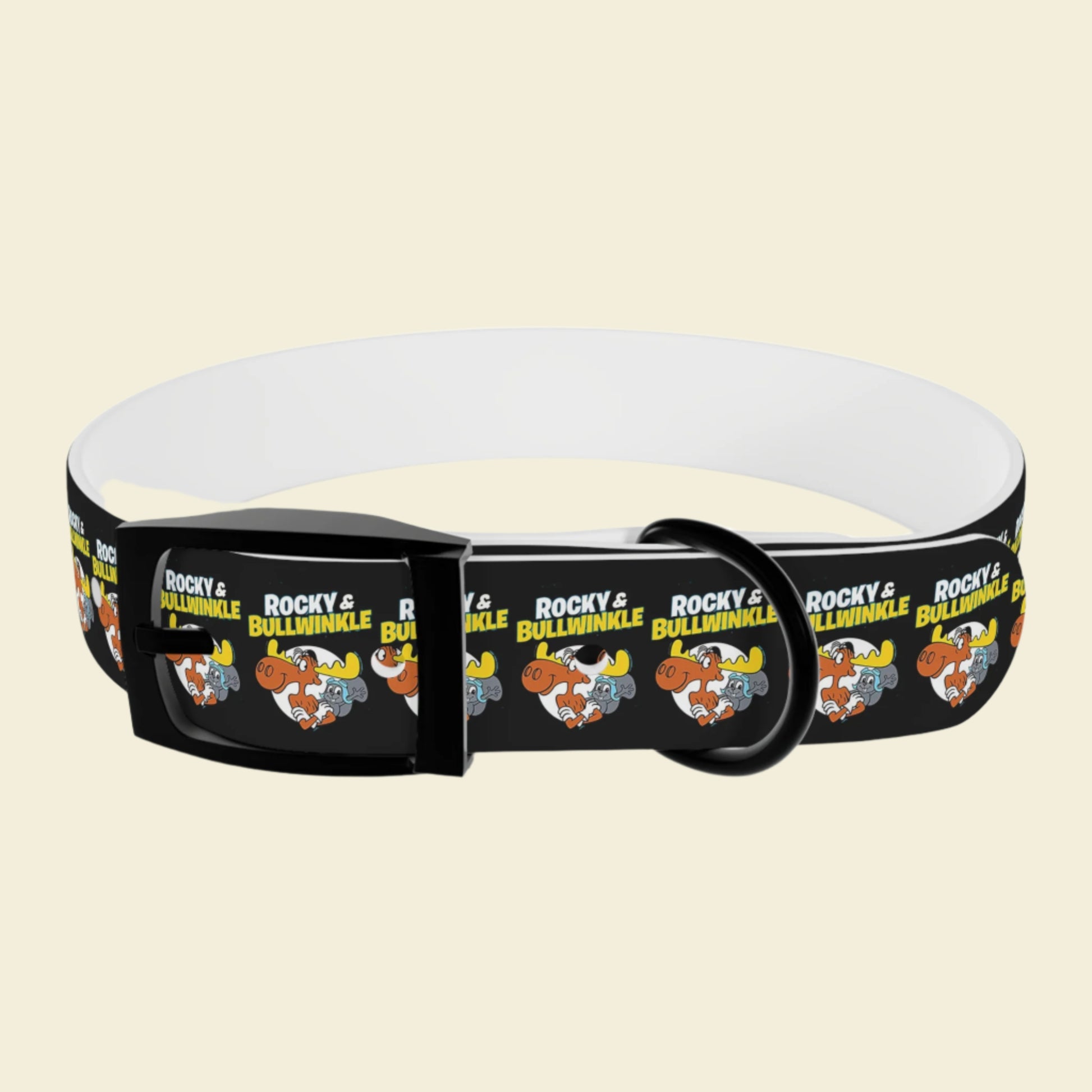 Rocky and Bullwinkle dog collar in black 