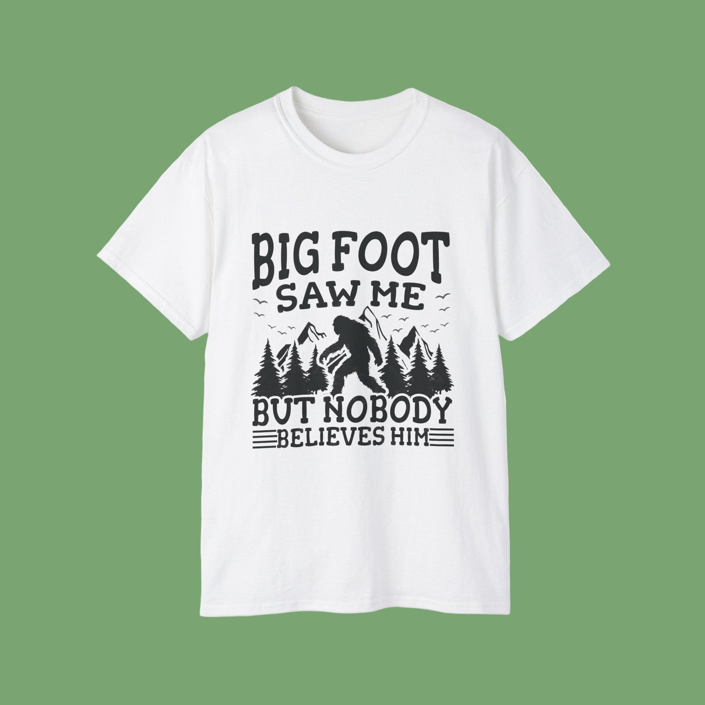 Funny Bigfoot / Sasquatch shirt: White Unisex Cotton crew neck T-Shirt