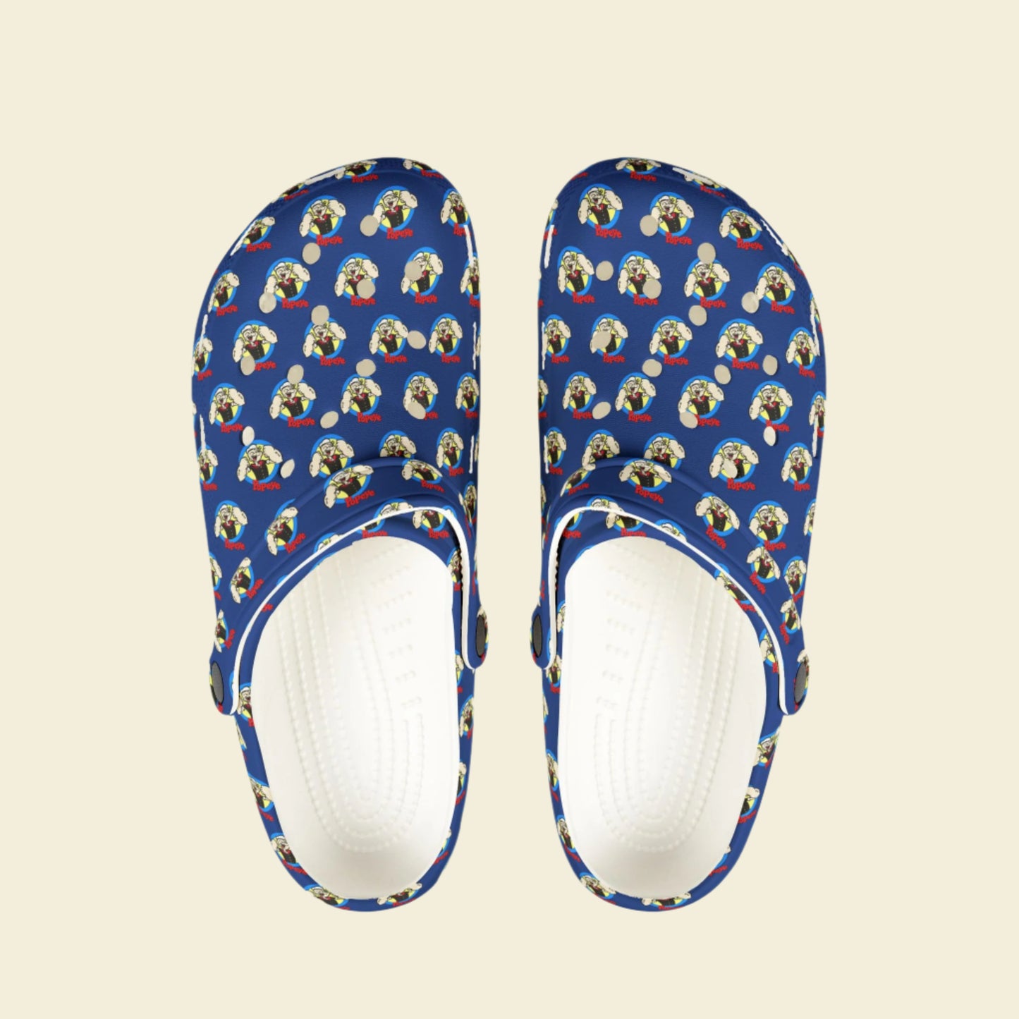 Popeye Rubber Shoes, vintage cartoon clogs, Popeye the sailor man slip-ons, blue Popeye slides.