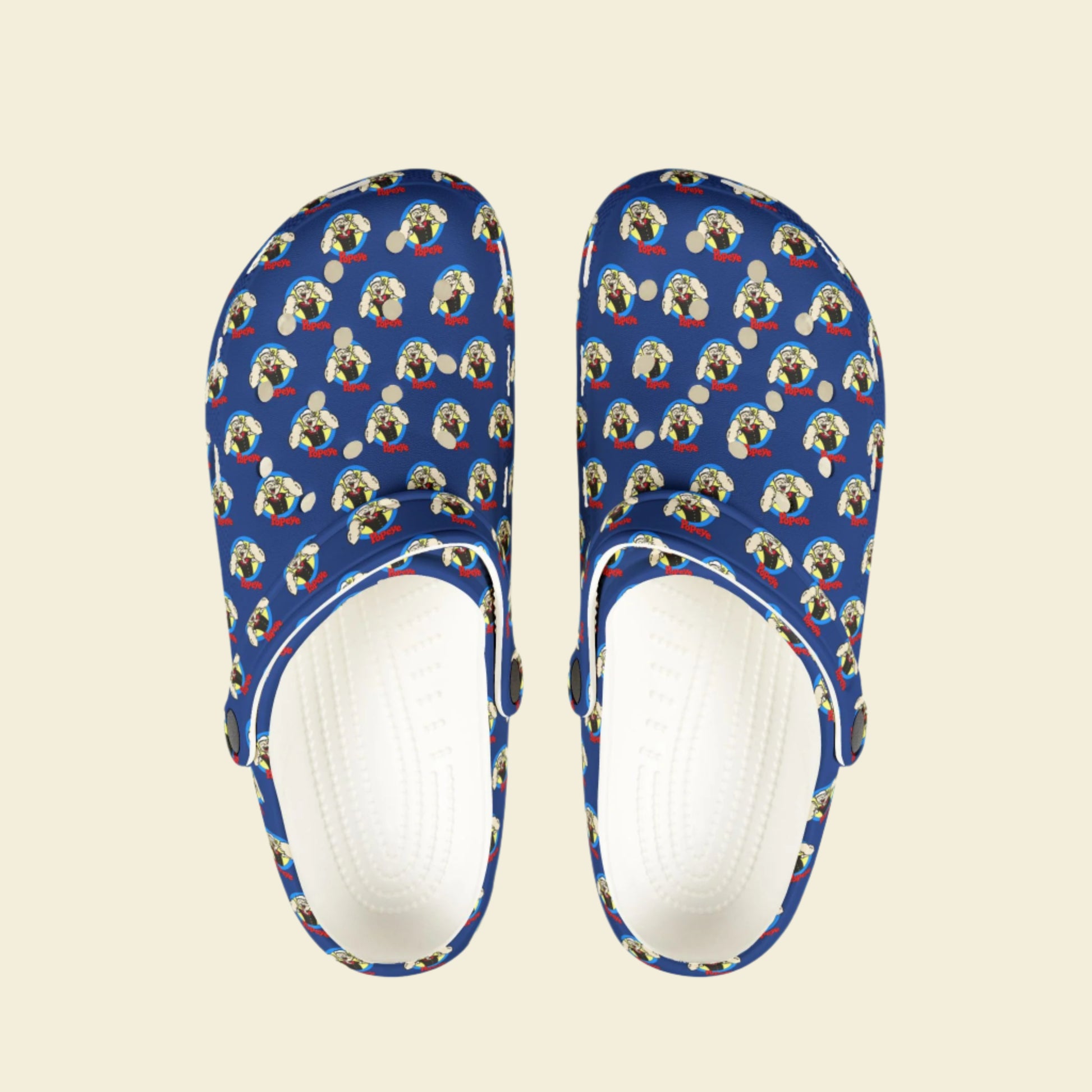 Popeye Rubber Shoes, vintage cartoon clogs, Popeye the sailor man slip-ons, blue Popeye slides.