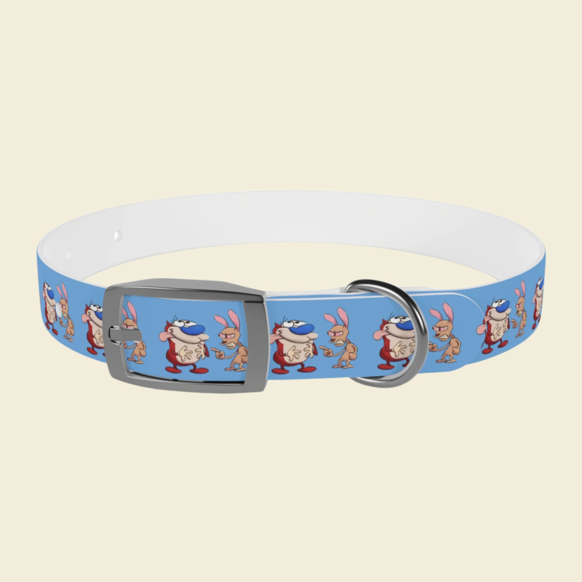 Custom Cartoon Dog Collar Ren and Stimpy. Rose gold buckle blue Pet collar.