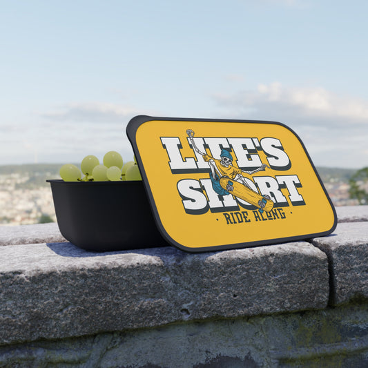 Skater lunch Box Life's Short, Skateboard Lunch Container with Band and Utensils, Eco-friendly Colorful skater bento Box. Lunch box for women and men.