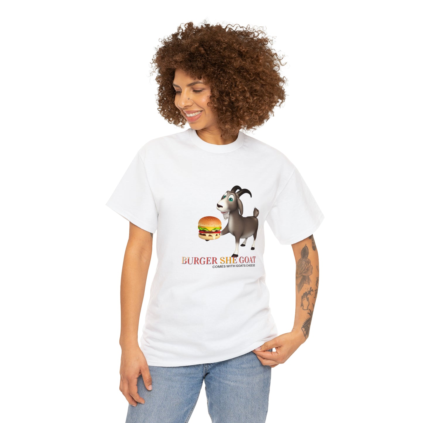 Burger She Goat Gildan 5000 Unisex Cotton Tshirt. Burger shirt and Cool gift for under thirty dollars.