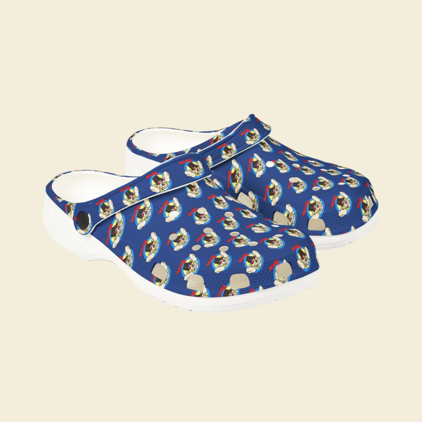 Popeye Rubber Shoes, vintage cartoon clogs, Popeye the sailor man slip-ons, blue Popeye slides.