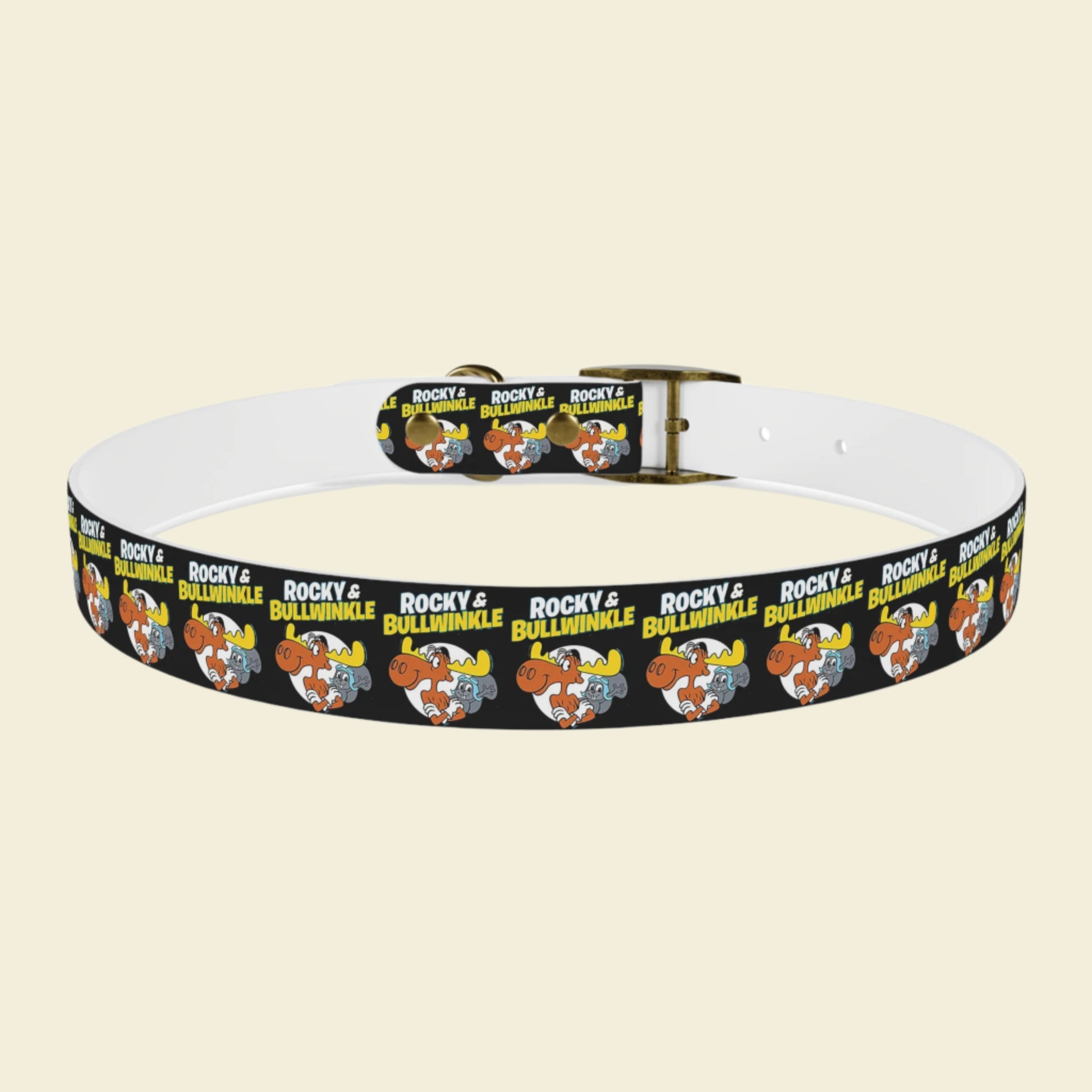Rocky and Bullwinkle dog collar in black