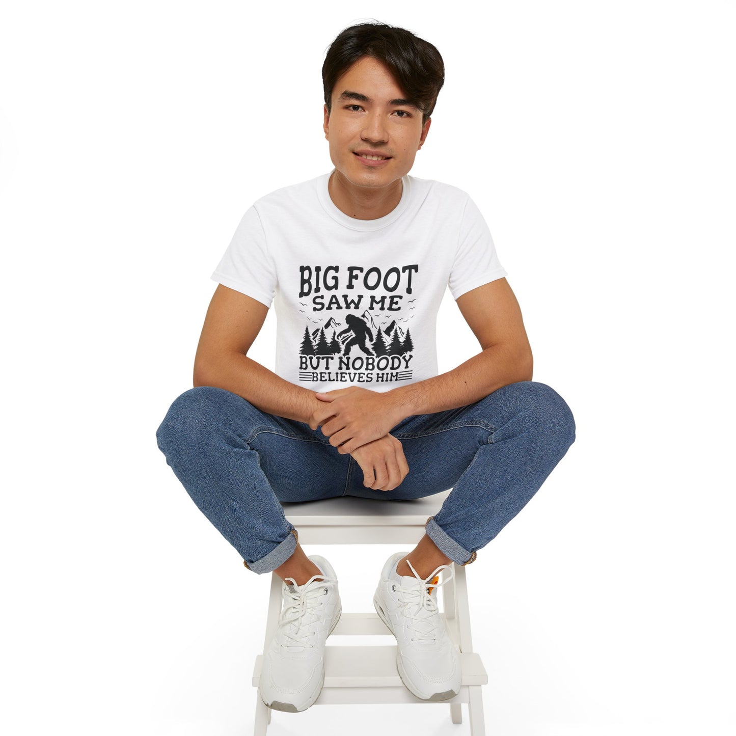 Funny Bigfoot / Sasquatch shirt: White Unisex Cotton crew neck T-Shirt