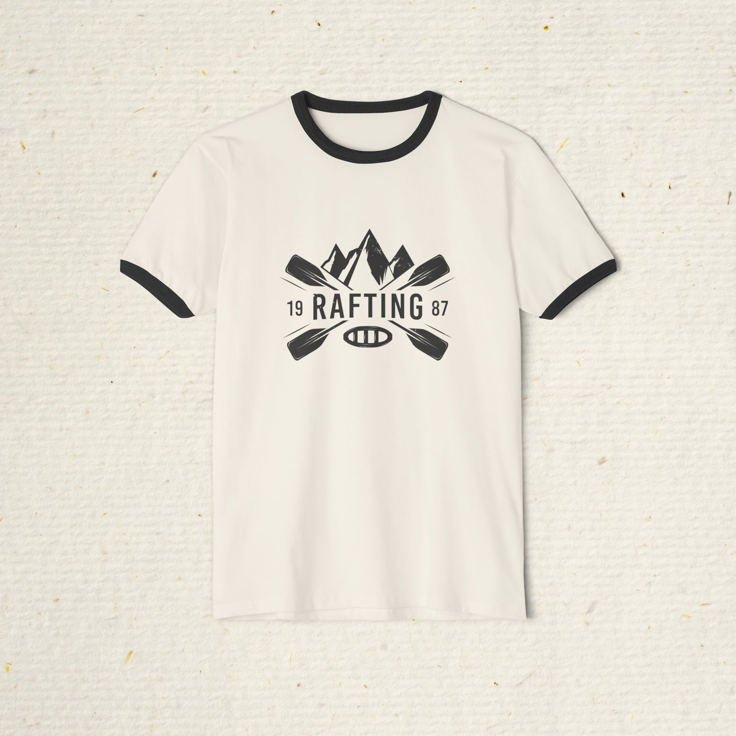 Retro Rafting Ringer T-Shirt | Vintage River Raft Graphic Tee | Lightweight Outdoor Adventure Shirt for Rafters