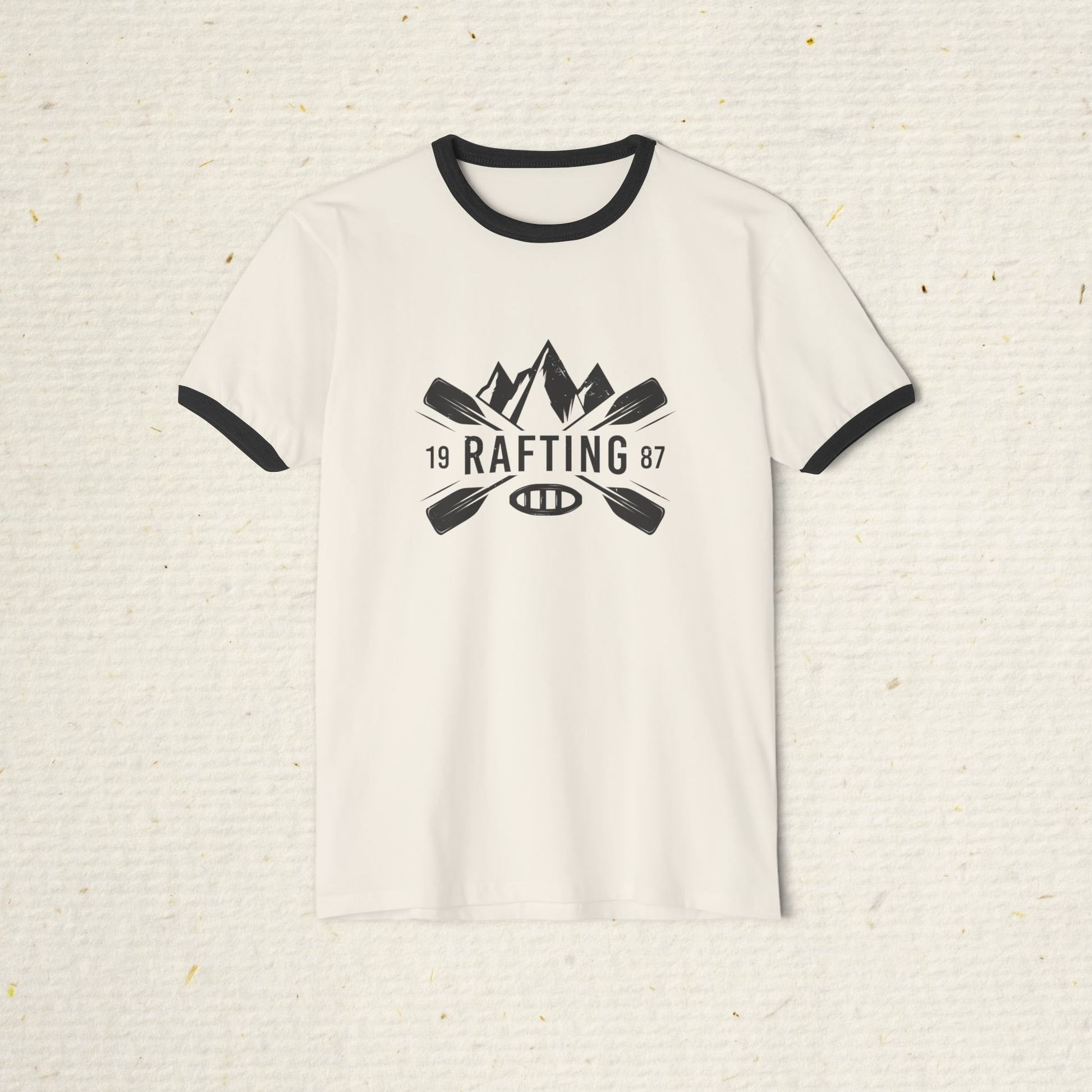 Retro Rafting Ringer T-Shirt | Vintage River Raft Graphic Tee | Lightweight Outdoor Adventure Shirt for Rafters