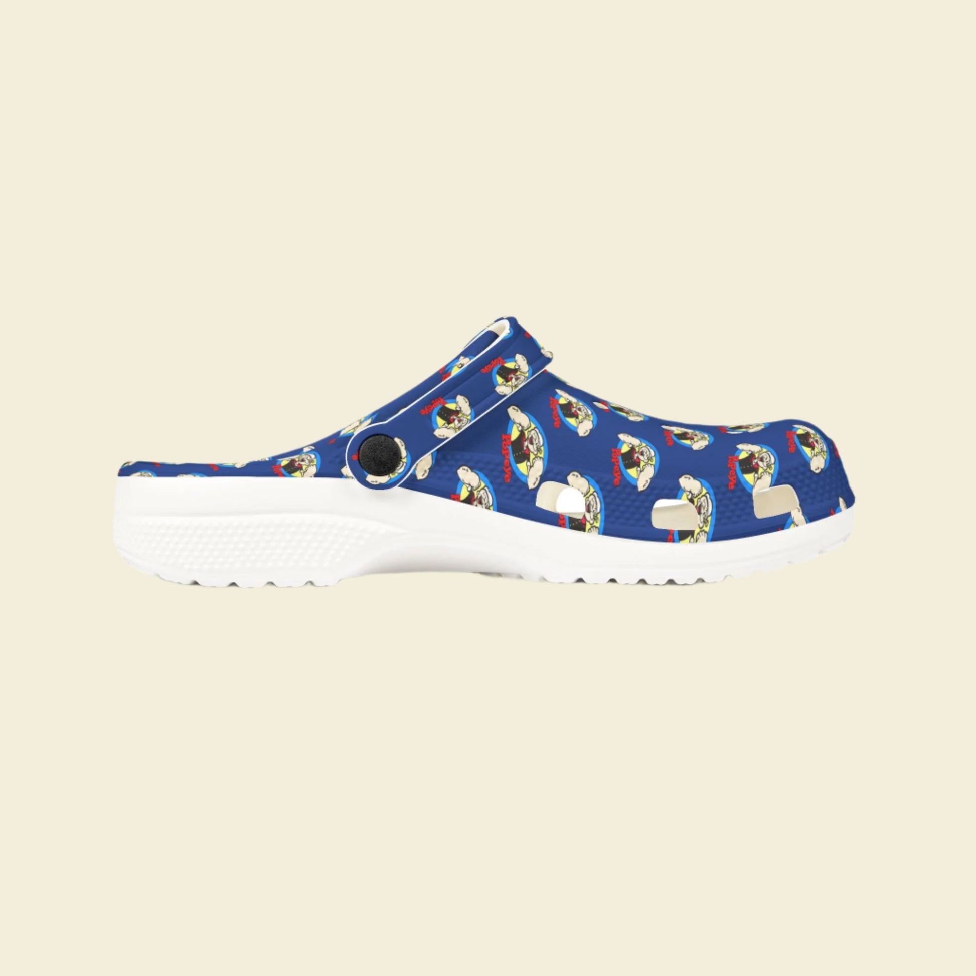 Popeye Rubber Shoes, vintage cartoon clogs, Popeye the sailor man slip-ons, blue Popeye slides.