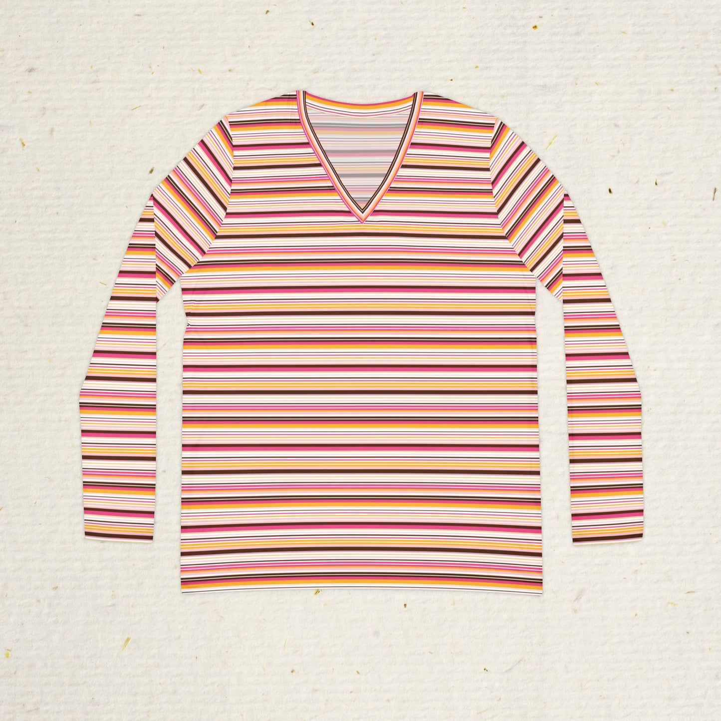 Women’s Retro Stripe V-Neck Long Sleeve Top | Vintage Inspired Lightweight Knit Shirt