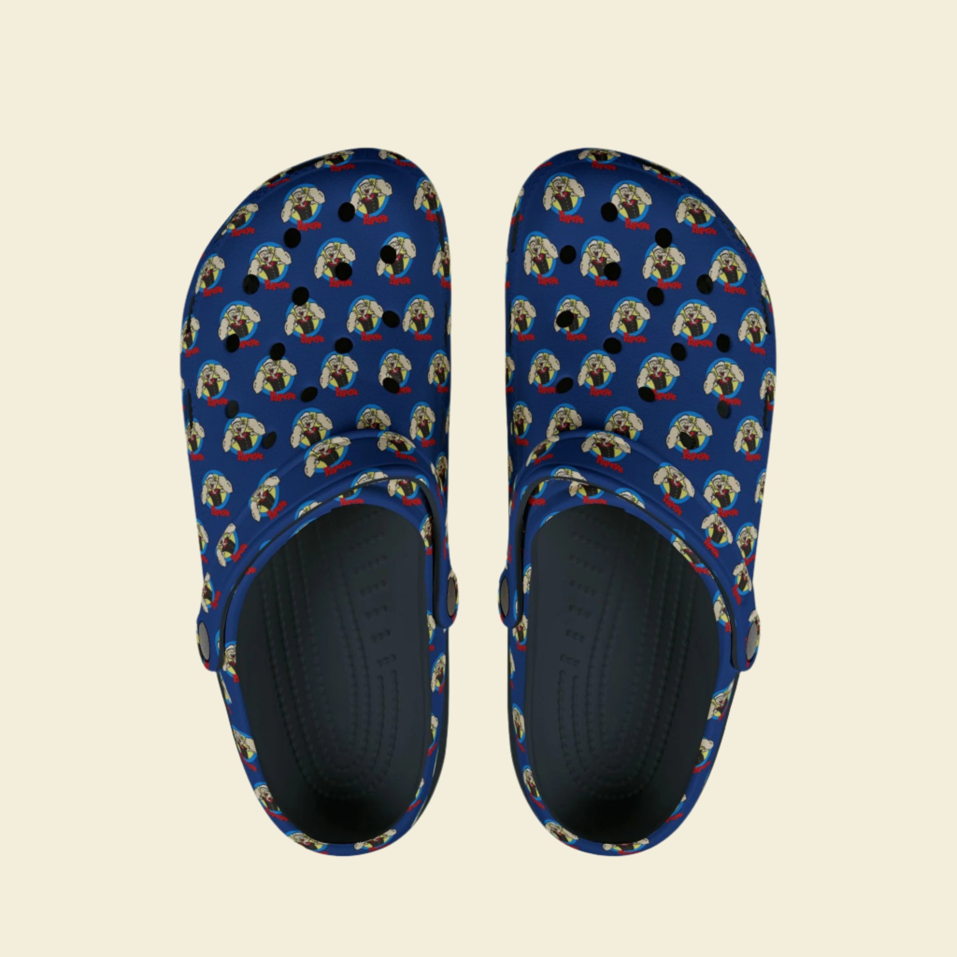 Popeye Rubber Shoes, vintage cartoon clogs, Popeye the sailor man slip-ons, blue Popeye slides.