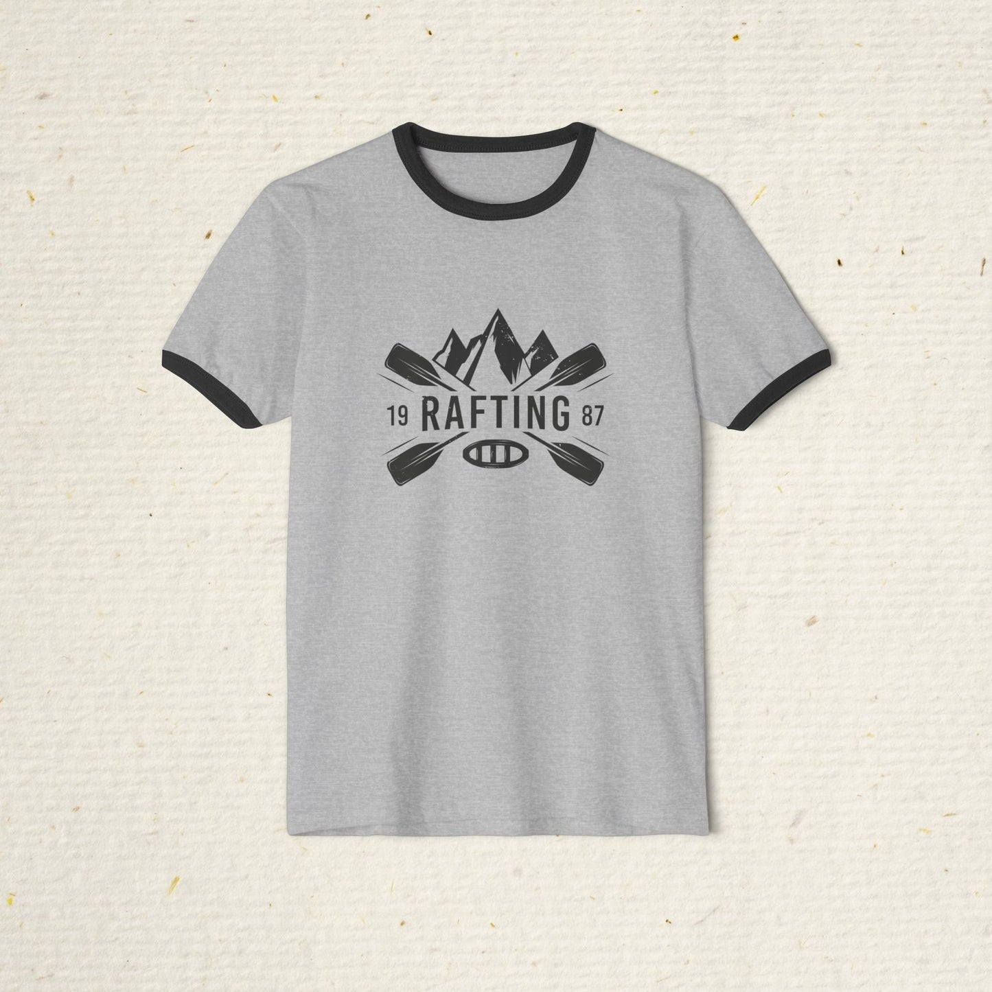 Retro Rafting Ringer T-Shirt | Vintage River Raft Graphic Tee | Lightweight Outdoor Adventure Shirt for Rafters