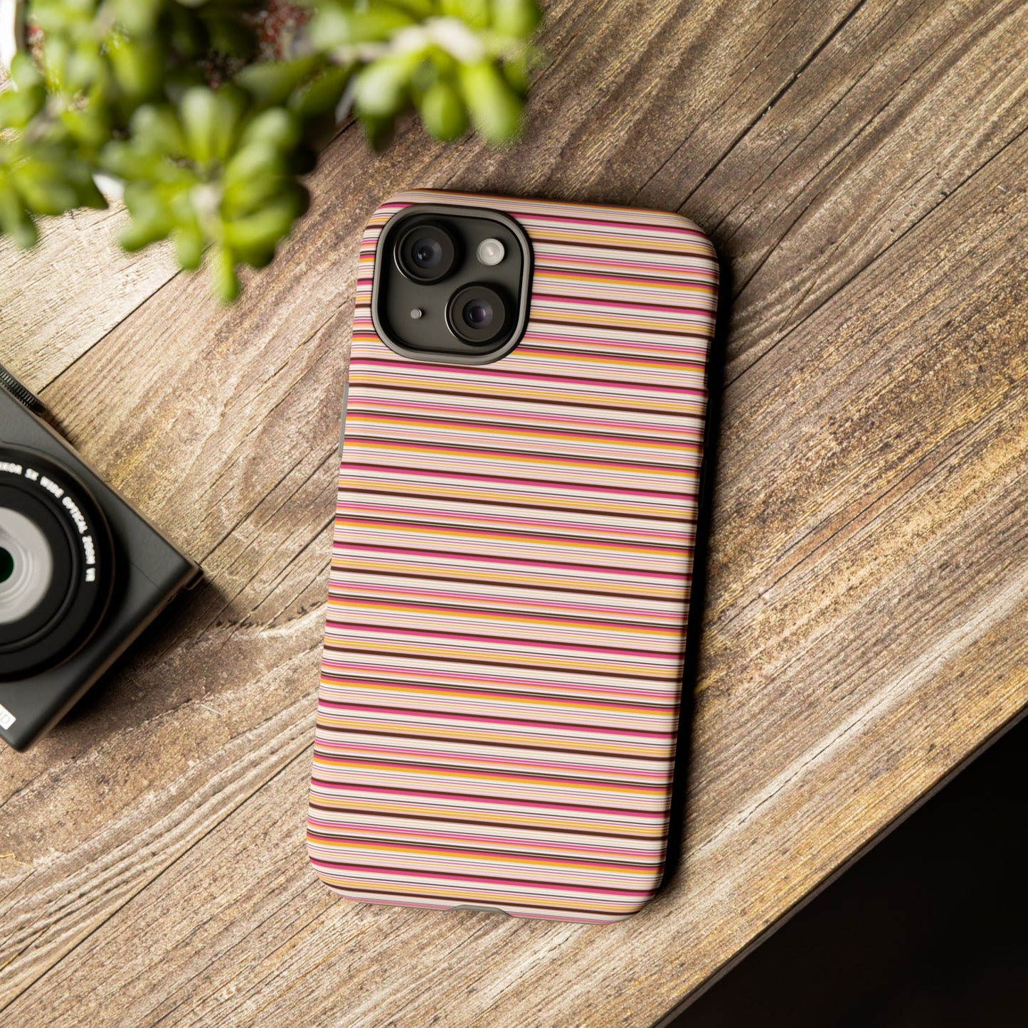 Retro Stripe Phone Case – Vintage Protective iPhone & Samsung Case with Wireless Charging