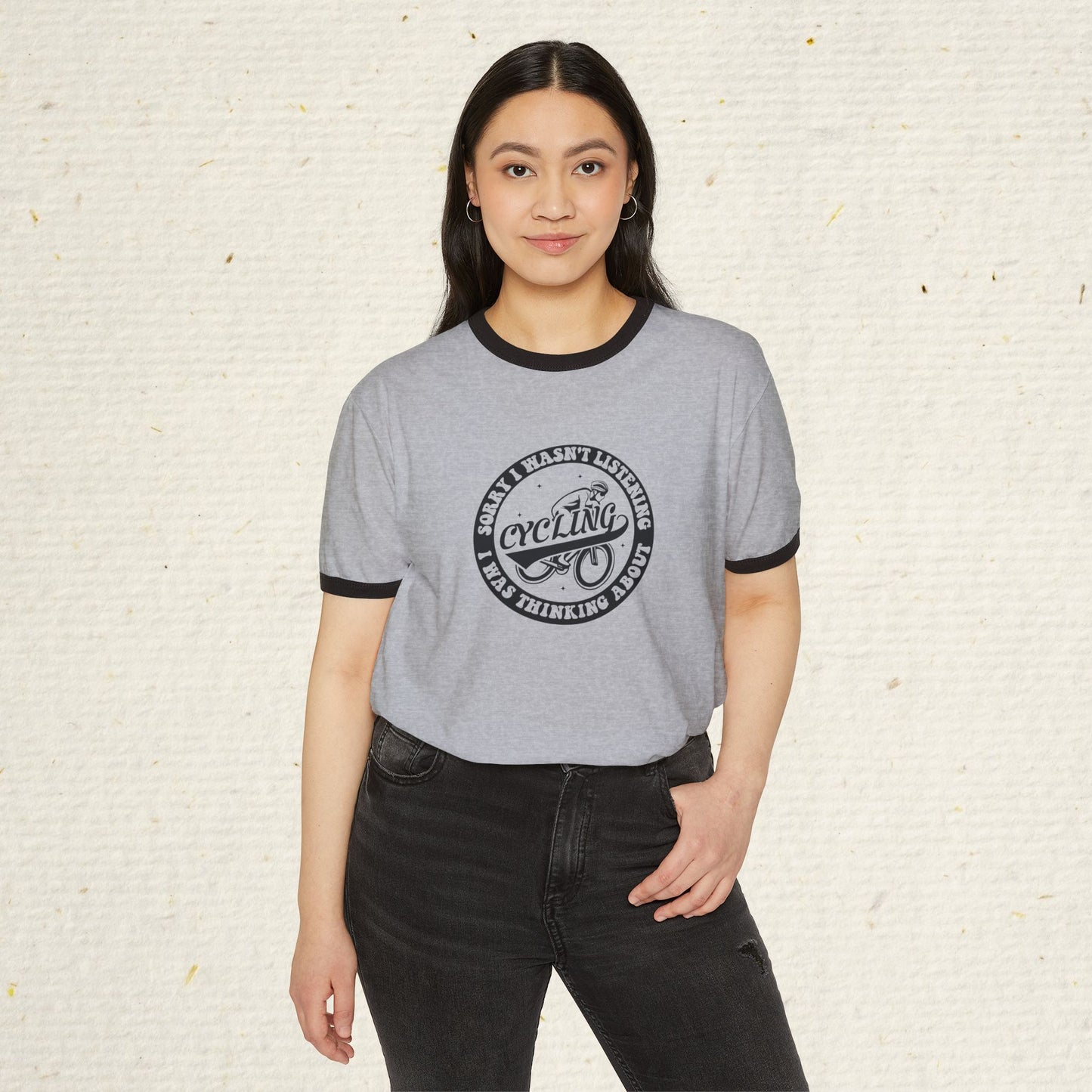 Retro Cycling Ringer T-Shirt: Vintage Cyclist Graphic Tee | Funny Cycling Shirt | Soft Cotton Bike Ride Apparel