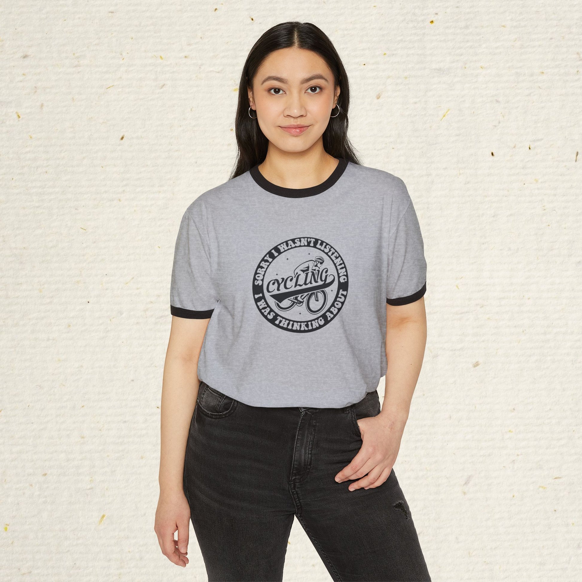 Retro Cycling Ringer T-Shirt: Vintage Cyclist Graphic Tee | Funny Cycling Shirt | Soft Cotton Bike Ride Apparel