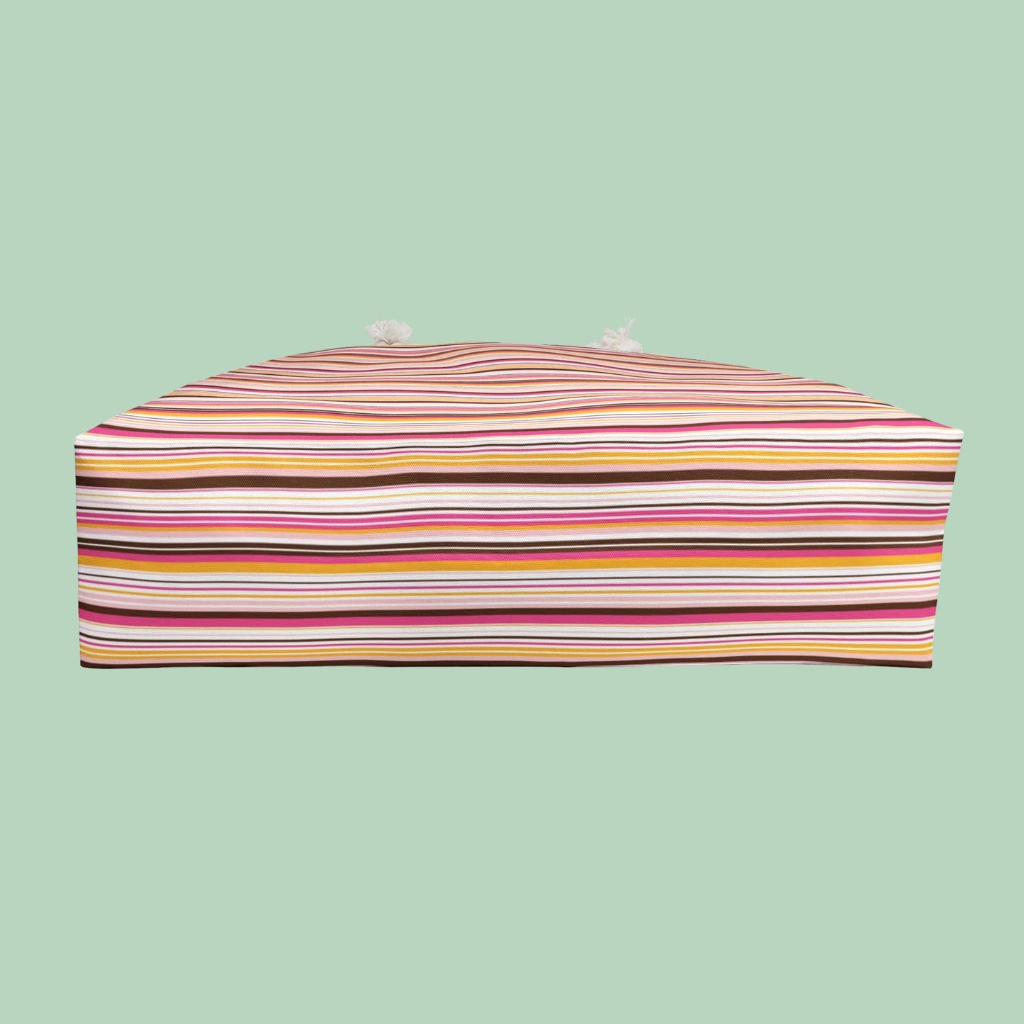 Large retro stripe weekender bag with rope handles in pink, amber and cream stripes