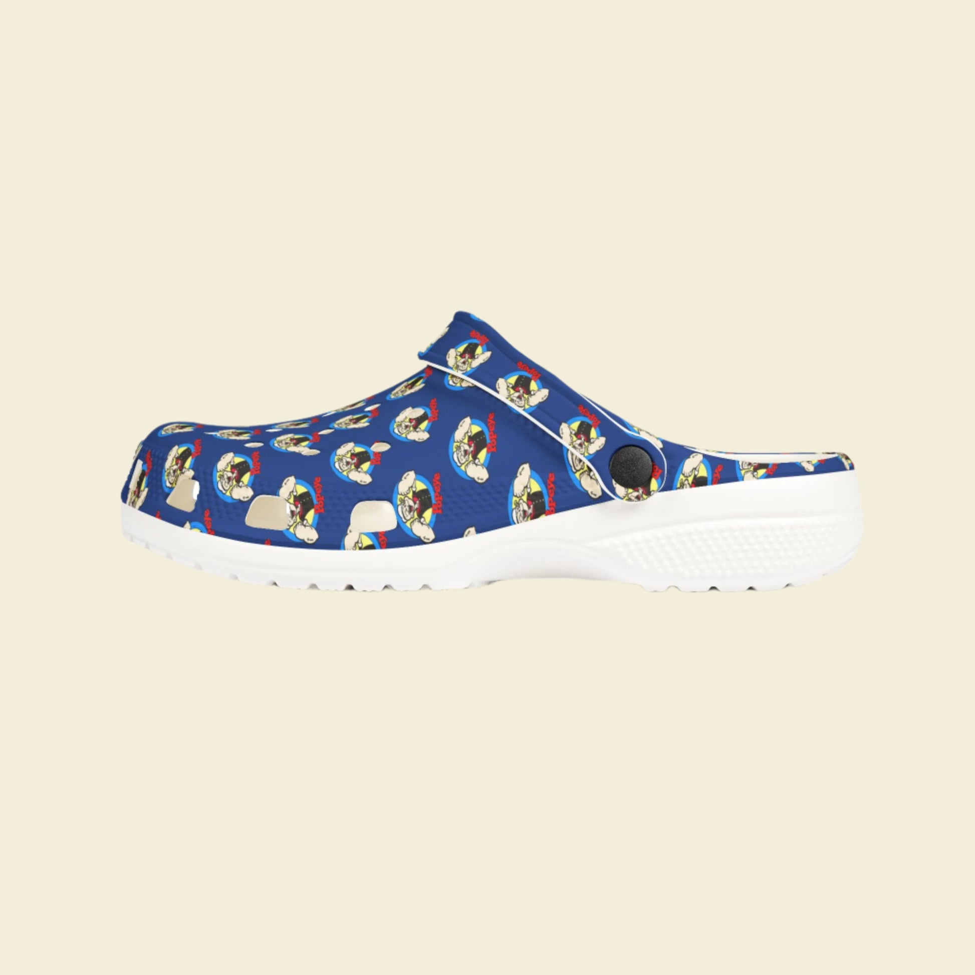 Popeye Rubber Shoes, vintage cartoon clogs, Popeye the sailor man slip-ons, blue Popeye slides.