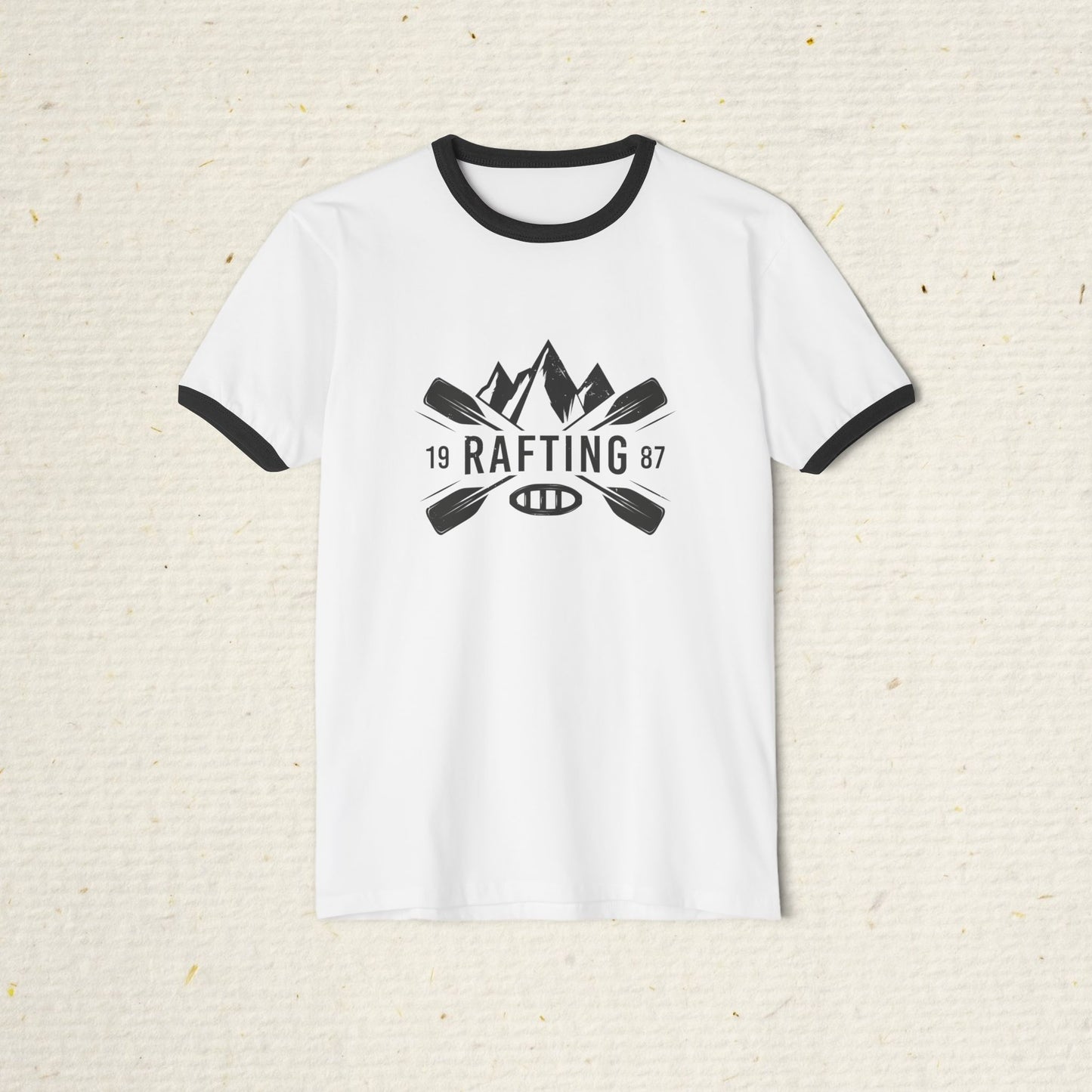 Retro Rafting Ringer T-Shirt | Vintage River Raft Graphic Tee | Lightweight Outdoor Adventure Shirt for Rafters